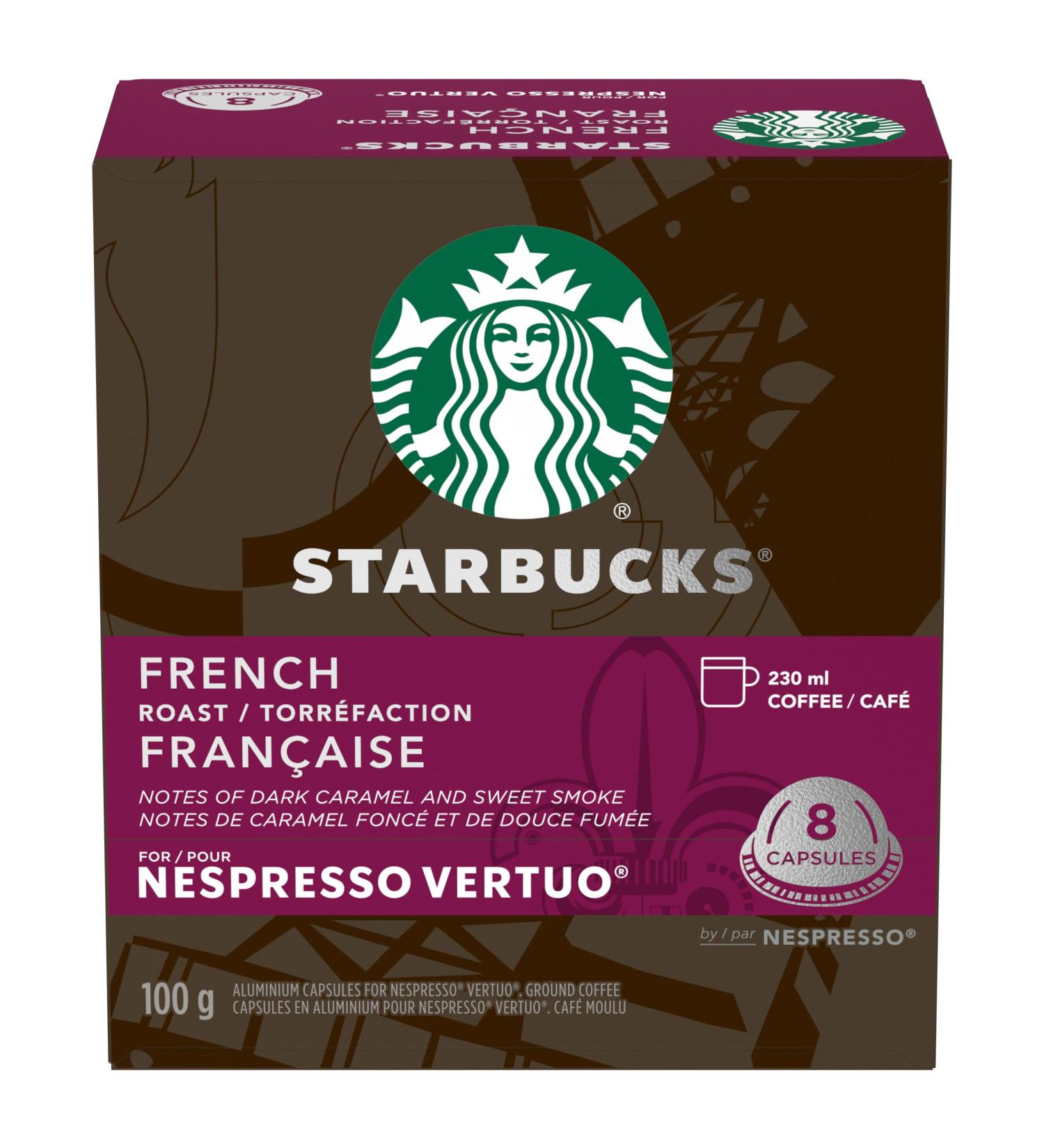 Starbucks French Roast For NESPRESSO VERTUO Dark Roast Notes of Dark Caramel & Sweet Smoke Light-bodied Low-acidity Recyclable NESPRESSO Coffee Capsules - Buy Online on SooperMarket.com