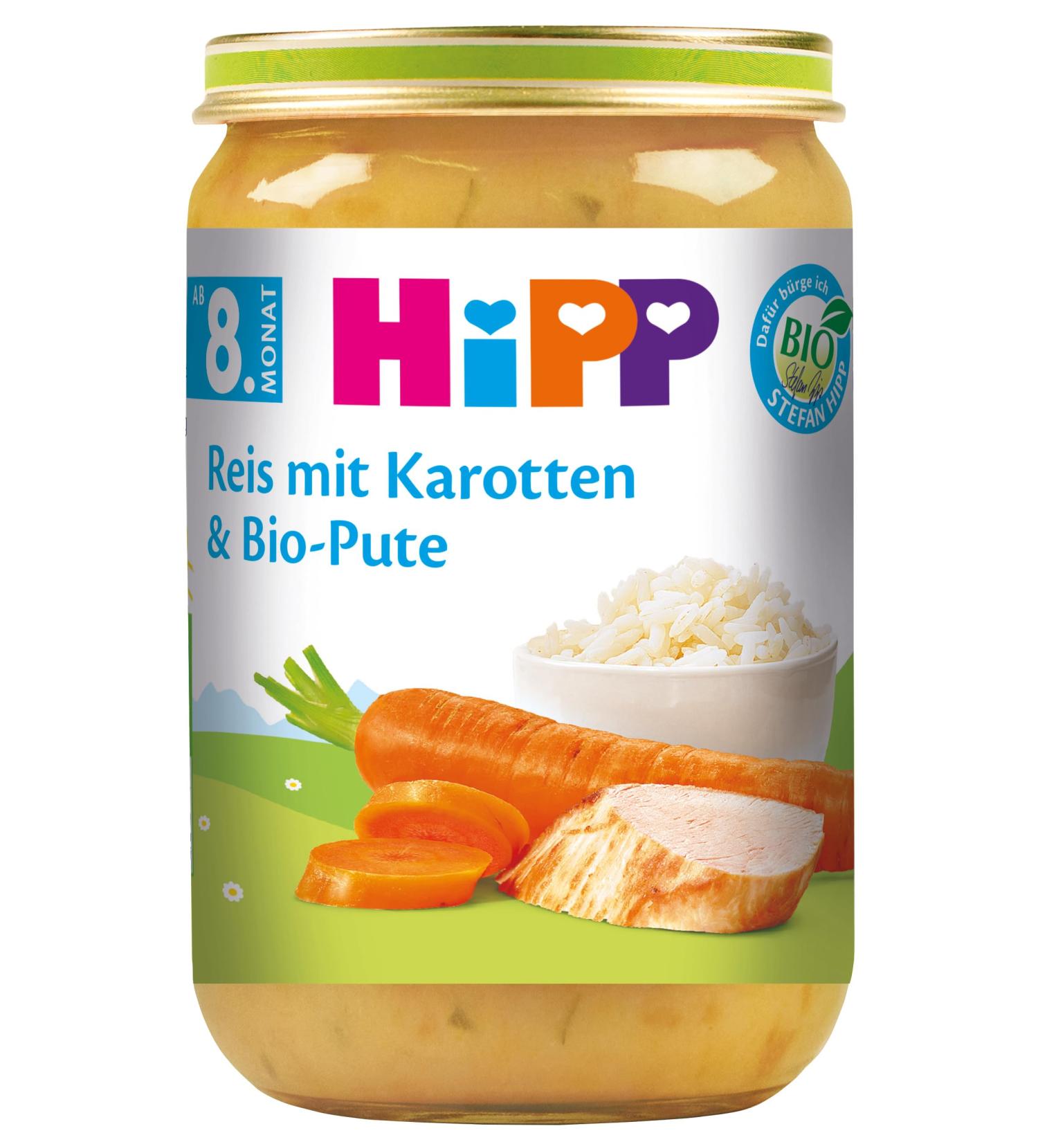 Hipp Rice with Carrots and Organic Turkey Pack of 6 (6 x 220 g) - Organic Rice with Carrots and Organic Turkey 220g
