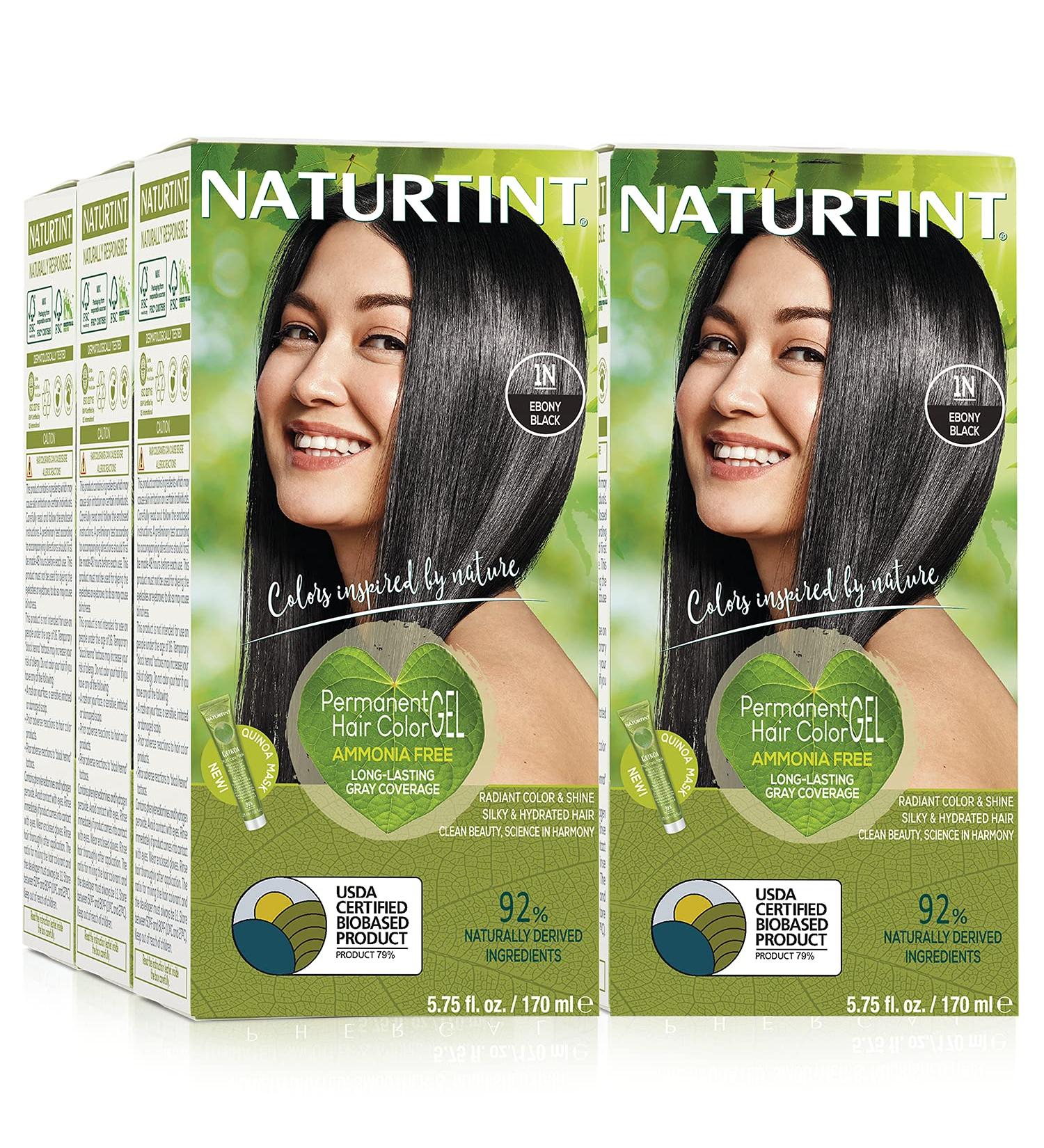 Naturtint Permanent Hair Color 1N Ebony Black (Pack of 6) - Ammonia-Free, Vegan, Cruelty-Free, 100% Gray Coverage, Long-Lasting Results - Buy Online on SooperMarket.com