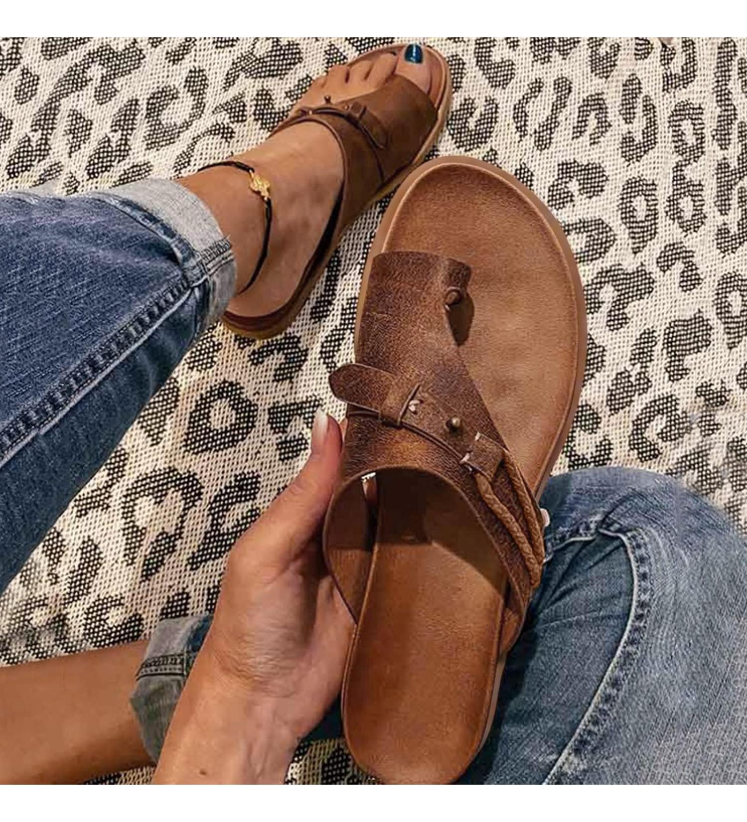 Evzosrz Women's Orthopedic Ring Toe Sandals - Brown, Size 9 | Casual Summer Beach Retro Orthotic Slides - Buy Online on SooperMarket.com