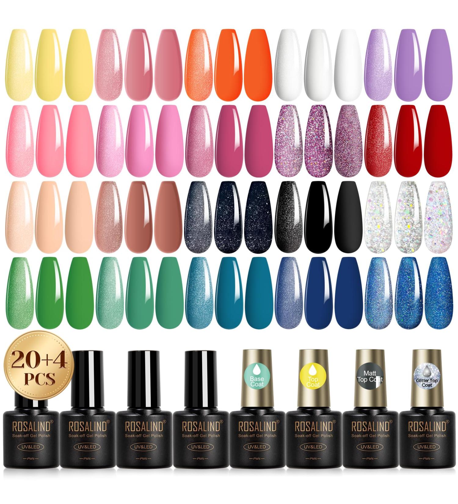 ROSALIND 24PCS Gel Nail Polish Set - 20 Color Fall Winter Gel Polish with Base Coat & Top Coats for Stunning Holiday Nails - Buy Online on SooperMarket.com