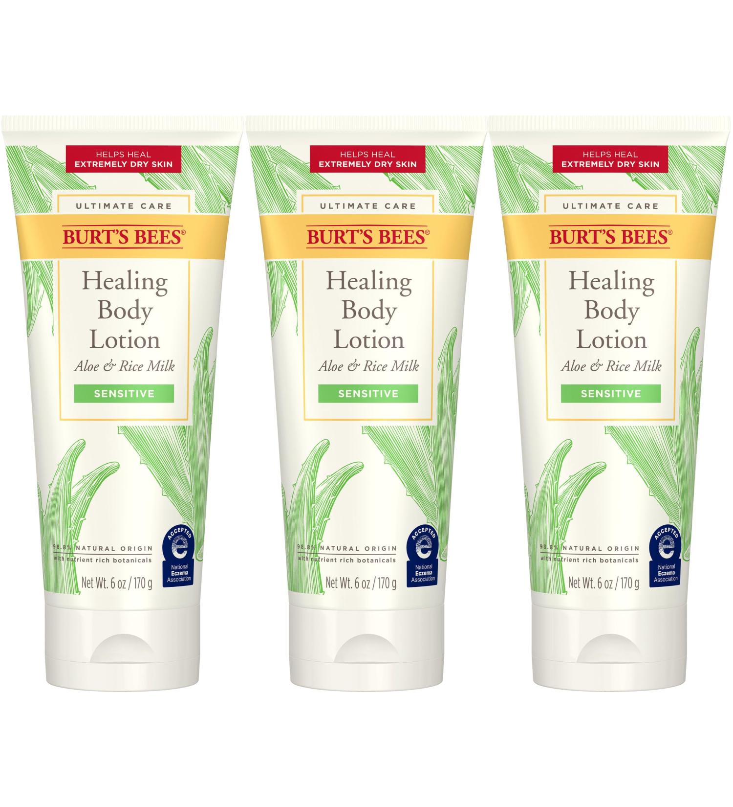 Burt's Bees Ultimate Care Healing Body Lotion - Aloe & Rice Milk for Sensitive Skin | 98.8% Natural | 6oz - International Shipping Available - Buy Online on SooperMarket.com