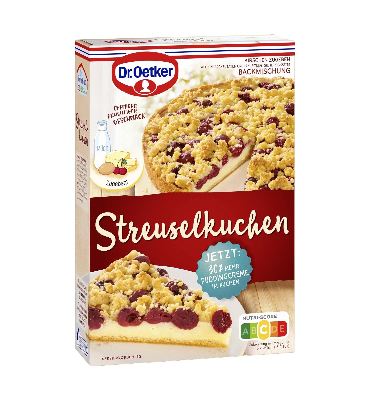 Dr. Oetker Strussel Cake Baking Mix 485g Cherry & Pudding Cream Crumble Vegetarian Perfect for International Shipping - Buy Online on SooperMarket.com