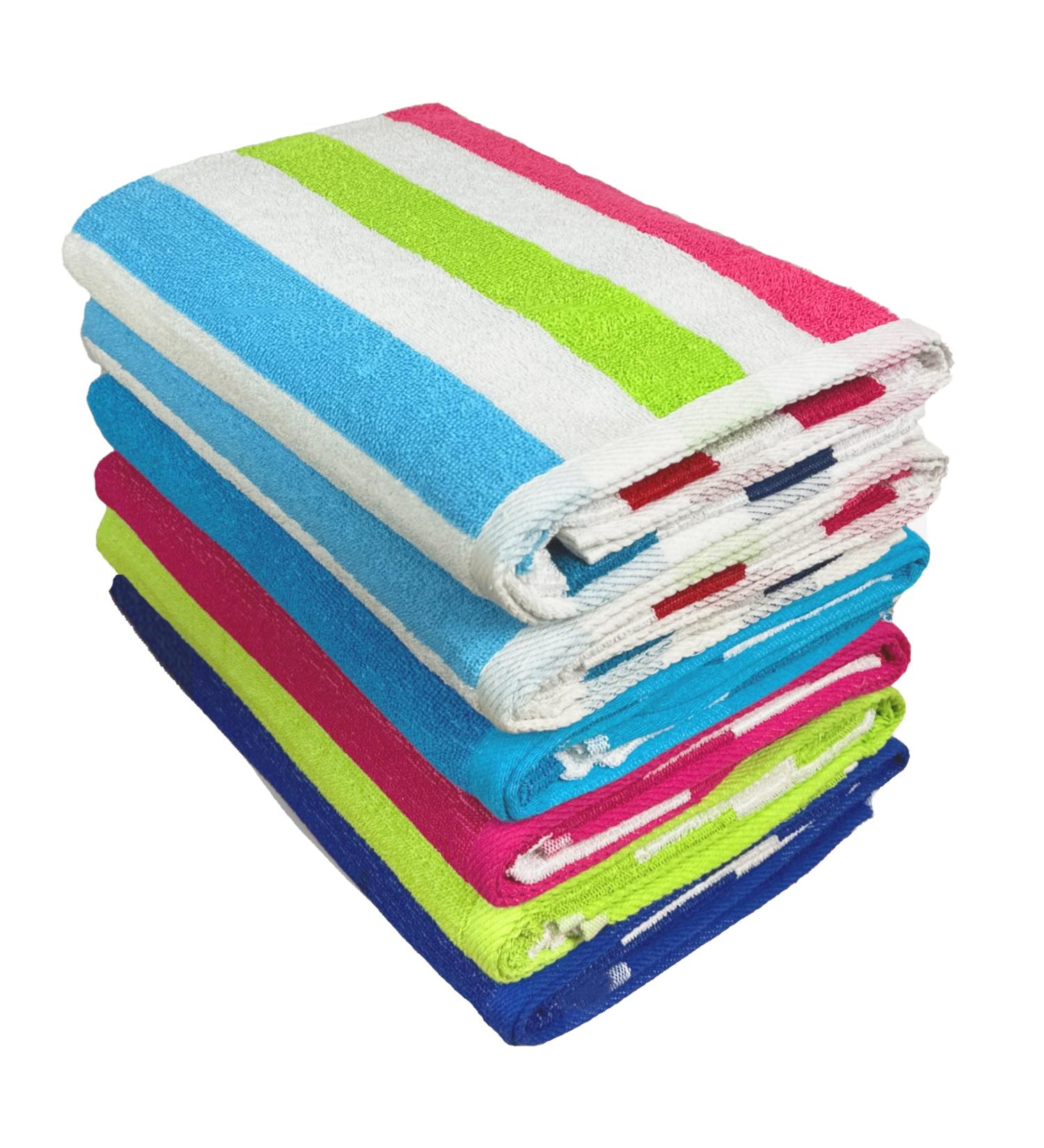 Ben Kaufman Cabana Stripe Beach Towel - Large Cotton Terry, 30 x 60, 6 Pack - Soft, Absorbent & Assorted Colors - Buy Online on SooperMarket.com
