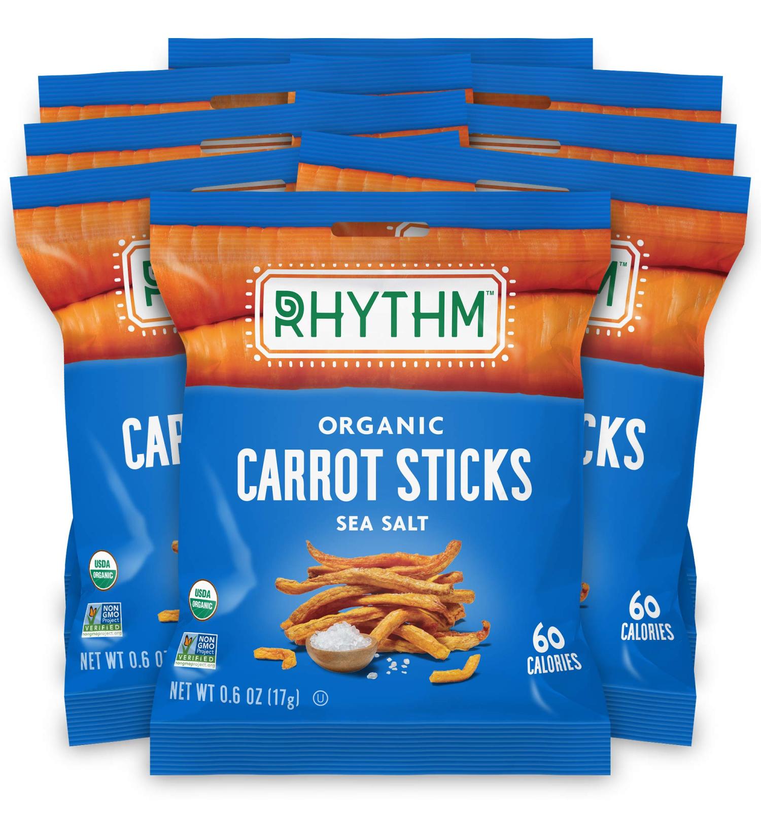 Rhythm Superfoods Carrot Sticks Sea Salt, Organic & Non-GMO, 0.6 Oz (Pack of 8) Vegan/Gluten-Free Superfood Snacks - Buy Online on SooperMarket.com