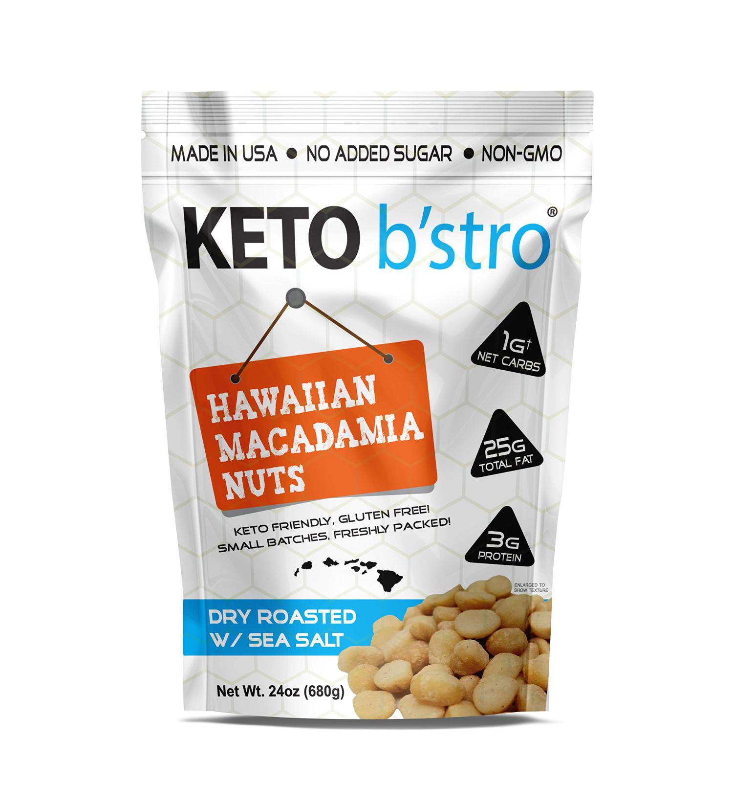 Keto B'stro - Hawaiian Macadamia Nuts, Dry Roasted, Sea Salted, Made in USA, 24oz