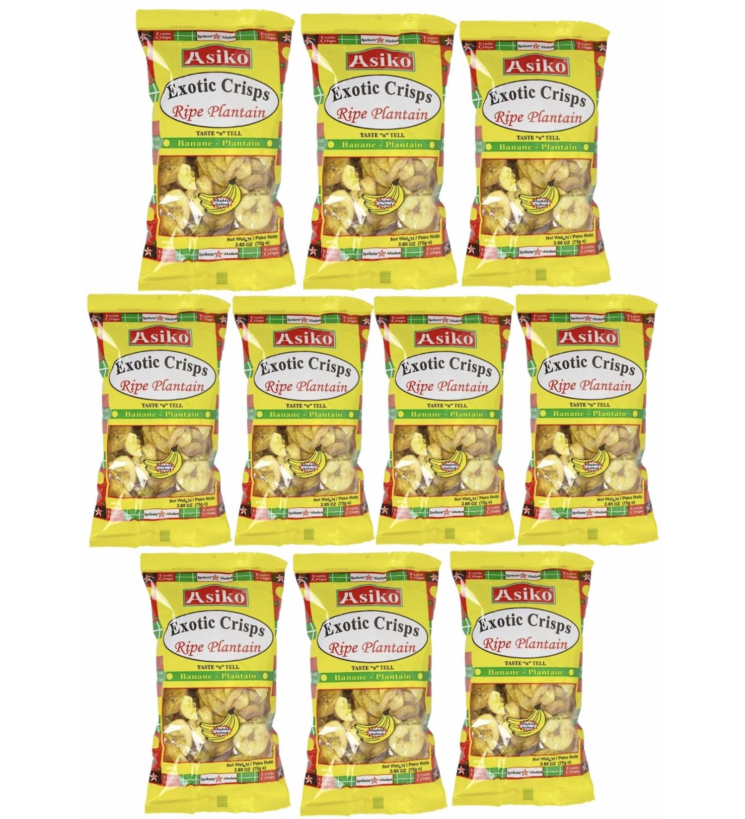 Asiko Exotic Ripe Plantain Crisps (Lightly Salted) 75g (Pack of 10) Slightly Salted 7.5 g (Pack of 10) - Buy Online on SooperMarket.com