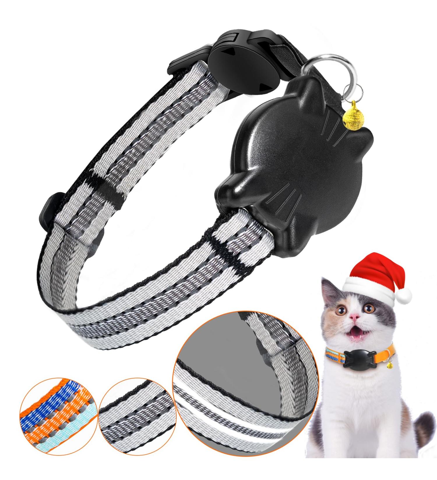 Waterproof Airtag Cat Collar - Reflective Gray XS (18-23cm) with Safety Lock & Elastic for Kittens & Small Dogs - Buy Online on SooperMarket.com