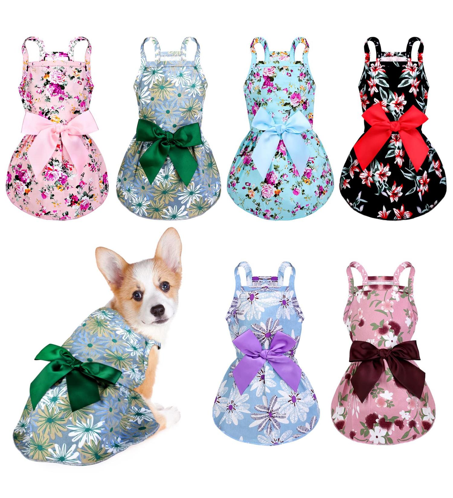 Pedgot 6 Pack Dog Bowknot Floral Dress - Skin-Friendly Pet Princess Sundress for Summer - Medium - Buy Online on SooperMarket.com