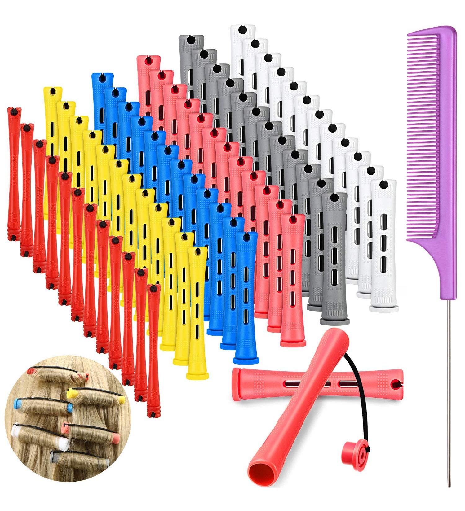 72 Pieces Short Plastic Hair Perm Rods Set - 6 Sizes Cold Wave Rods for Hair Curling - Hairdressing Tools with Tail Comb and Pintail Comb - Buy Online on SooperMarket.com