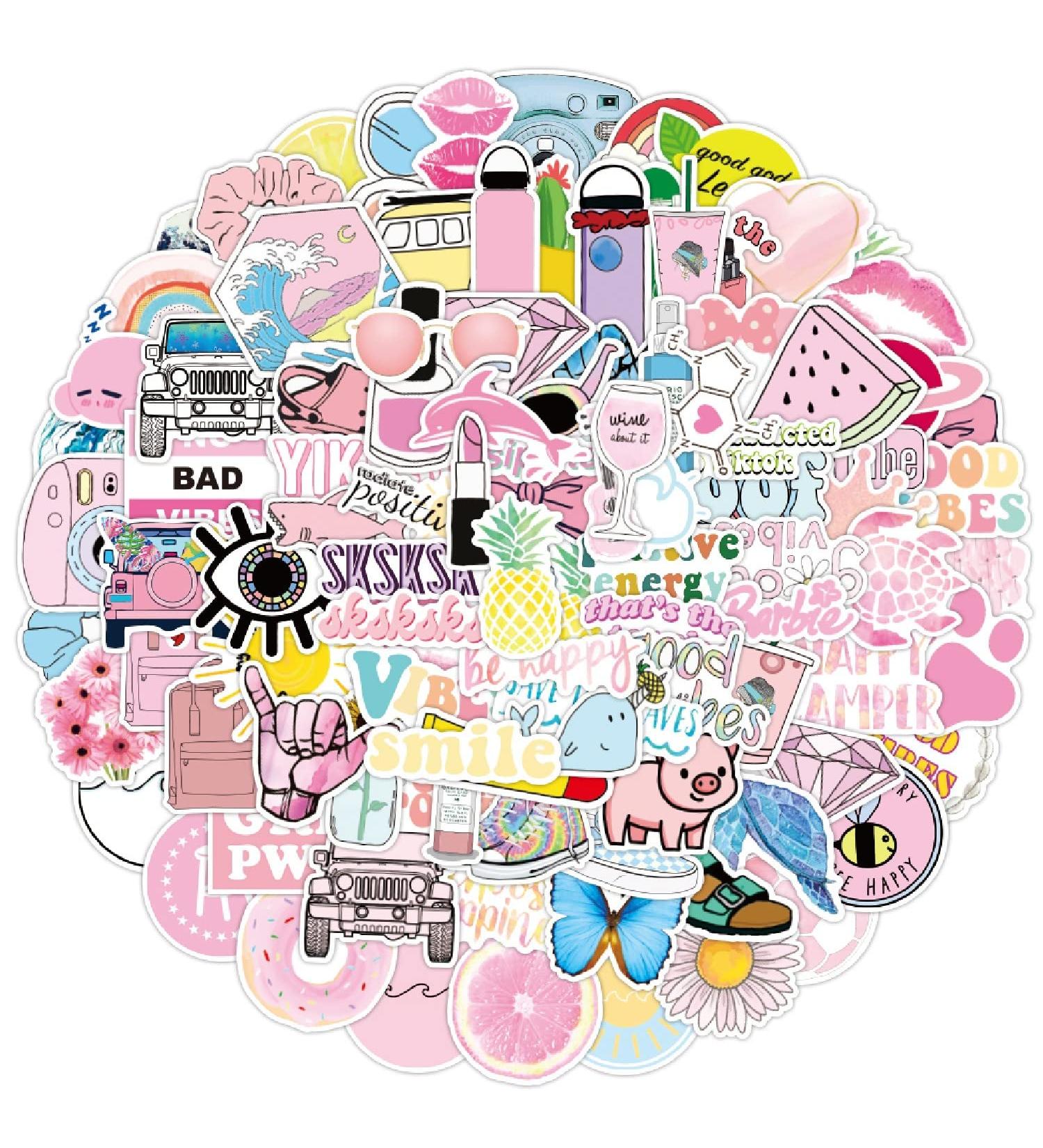100pcs Cute Pink Waterproof Stickers for Laptop, Phone, Skateboard - Aesthetic Sticker Pack for Teens Girls and Kids - Buy Online on SooperMarket.com