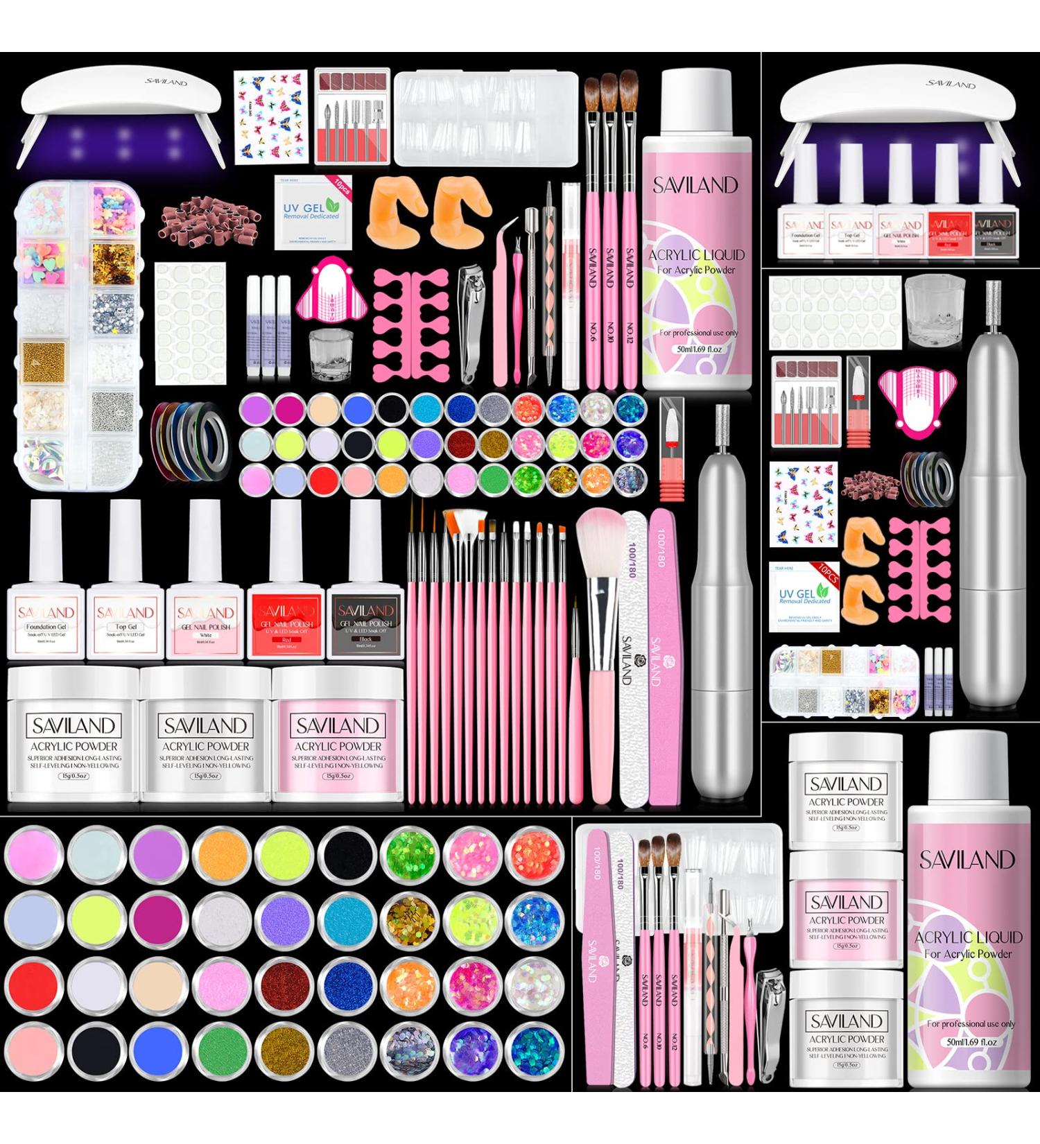 SAVILAND Acrylic Nail Kit with Drill - Complete Professional Set for Beginners | Acrylic Powder Monomer Gel Polish & UV Light | Perfect Gift for Home Salon - Buy Online on SooperMarket.com