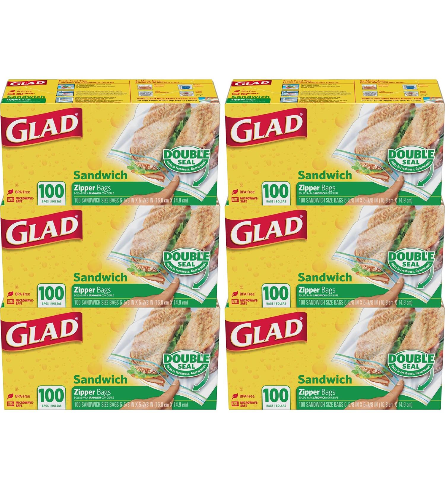 Glad Zipper Food Storage Sandwich Bags - On-the-Go Snack and Lunch Bags - 600 Count, Microwave Safe, BPA Free - Buy Online on SooperMarket.com