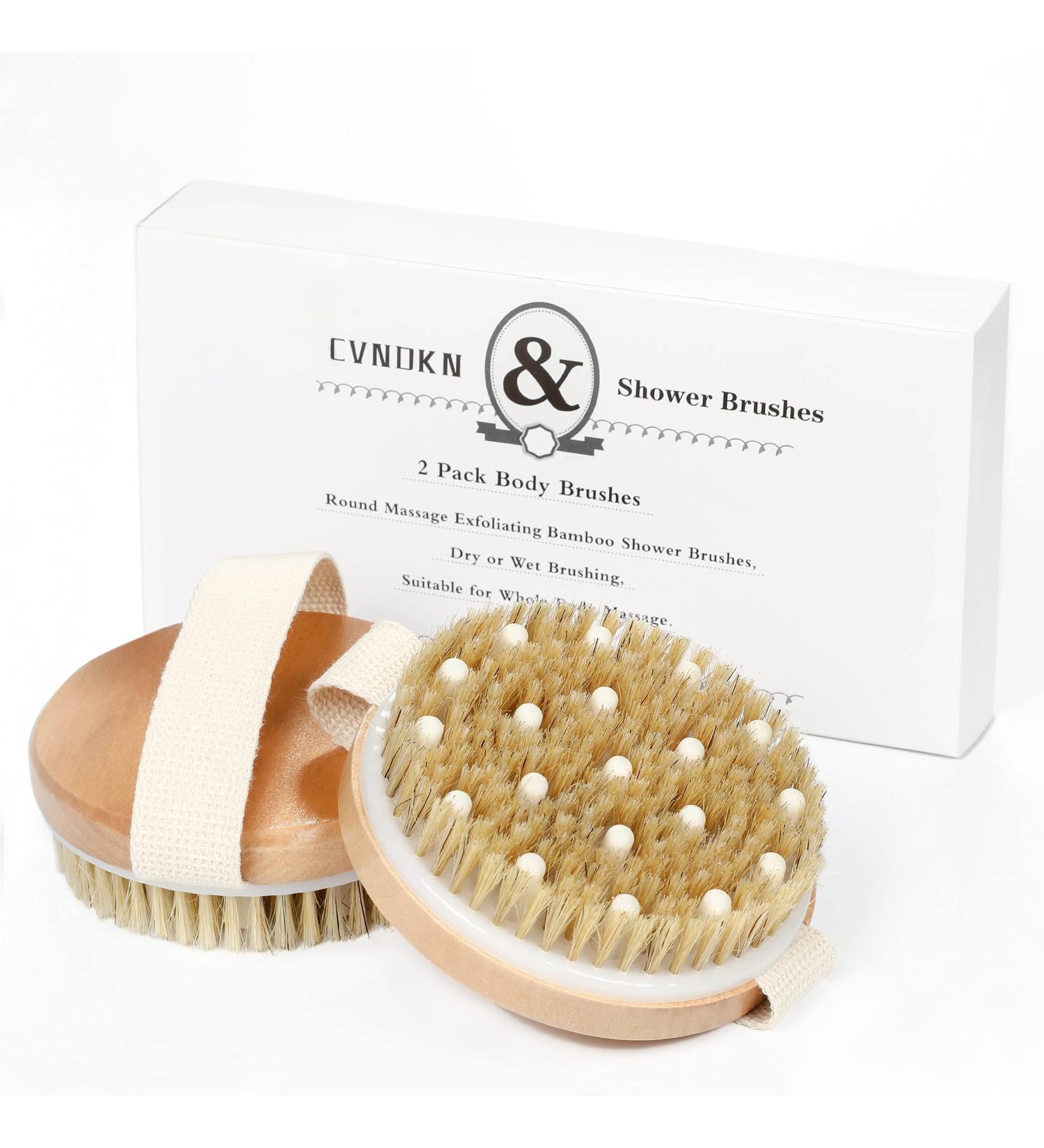 2 Pack Natural Soft and Hard Boar Bristle Body Brushes for Exfoliating and Cleansing - Round Massage Bath Brushes for Whole Body, Promotes Blood Circulation - Buy Online on SooperMarket.com