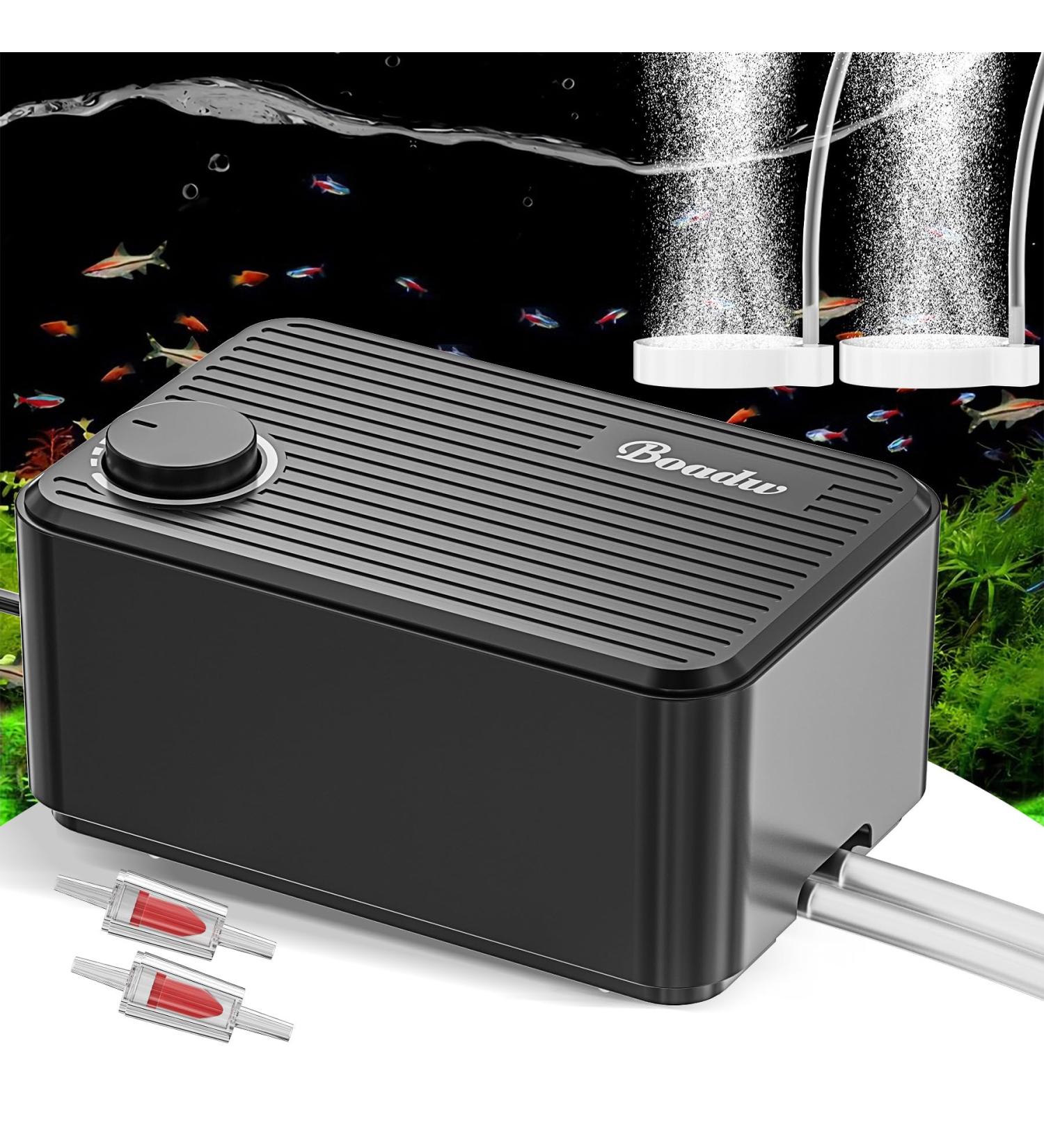 Boadw Quietest Aquarium Air Pump - 8W Adjustable Oxygen Pump for Up to 600 Liters 40dB All Accessories Included - International Shipping Available - Buy Online on SooperMarket.com