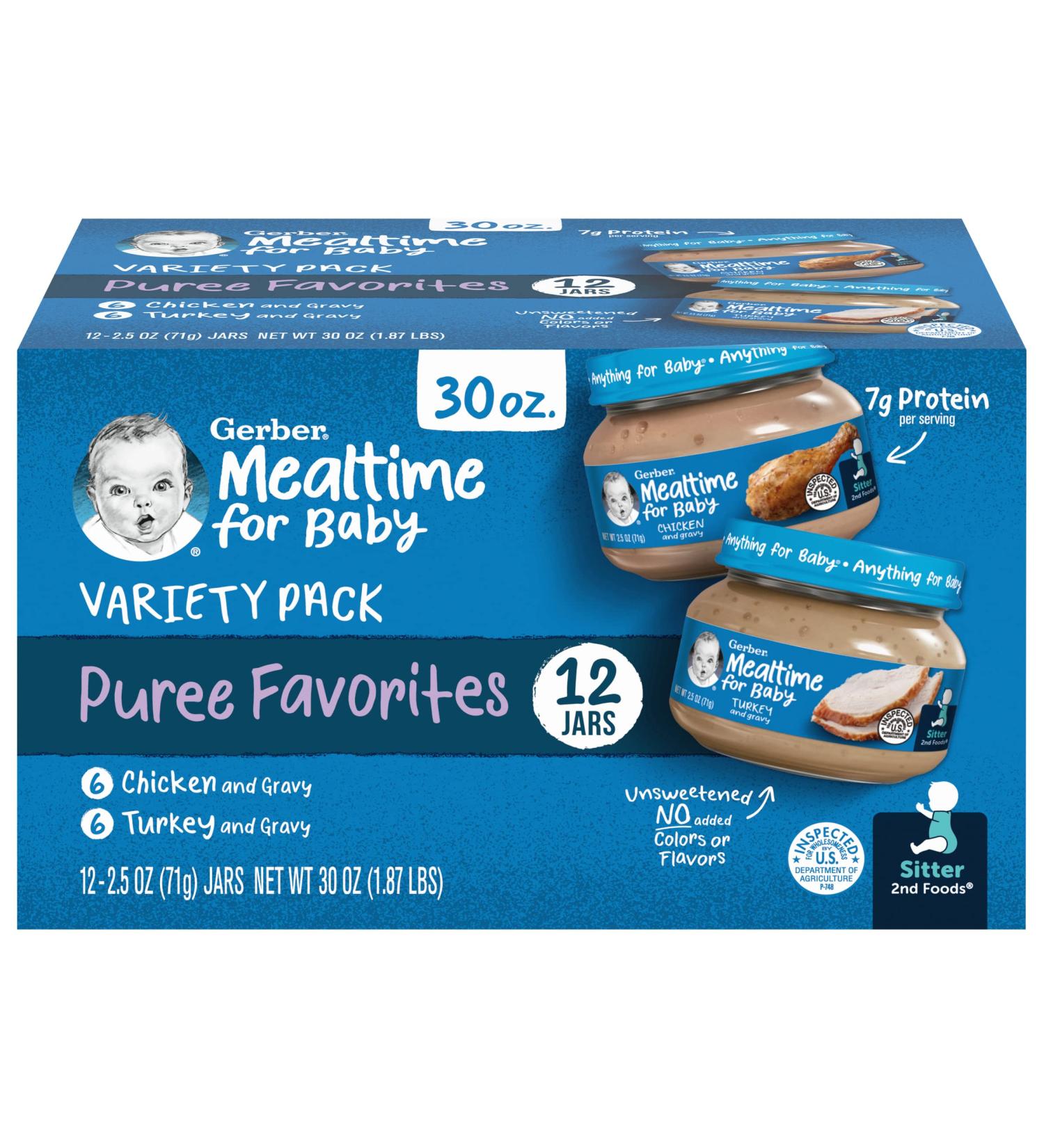 Gerber 2nd Foods Meat Variety Pack - Chicken & Turkey - 2.5oz Jar (Pack of 12) | Mealtime for Baby - Buy Online on SooperMarket.com