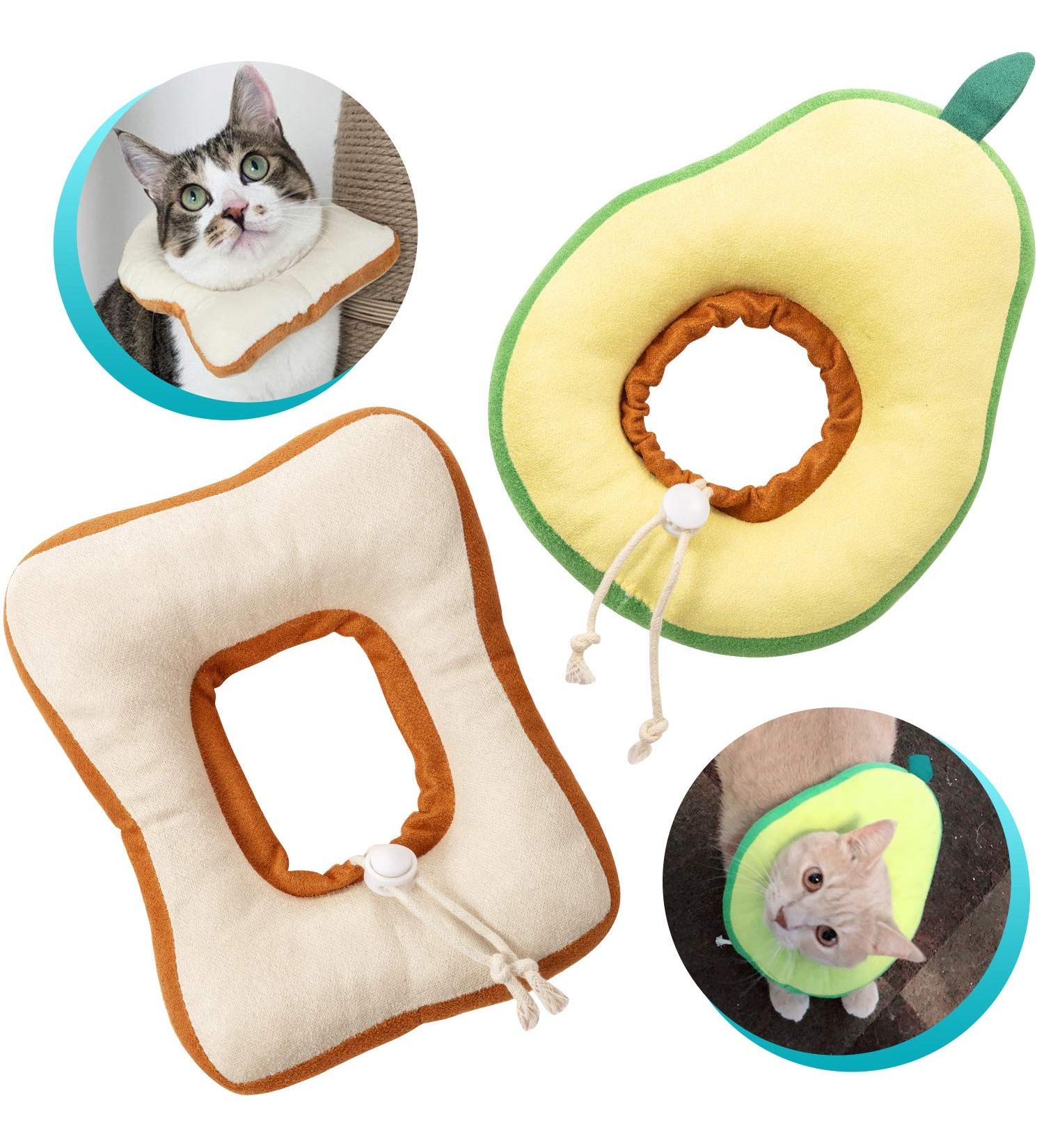 Frienda 2-Piece Adjustable Cat E-Collar | Cute Toast Neck Cone Collar for Kittens and Cats - Buy Online on SooperMarket.com