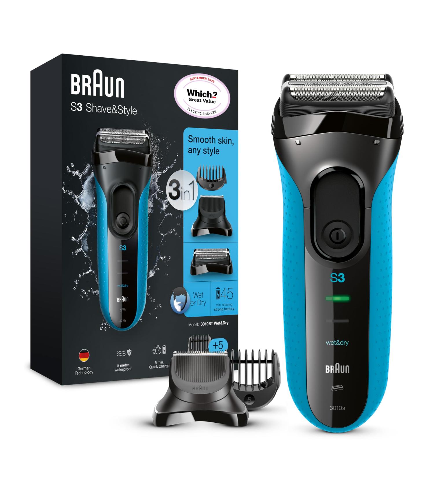 Buy Braun Series 3 3010BT Shave and Style Electric Razor & Trimmer - Blue/Black | International Shipping - Buy Online on SooperMarket.com