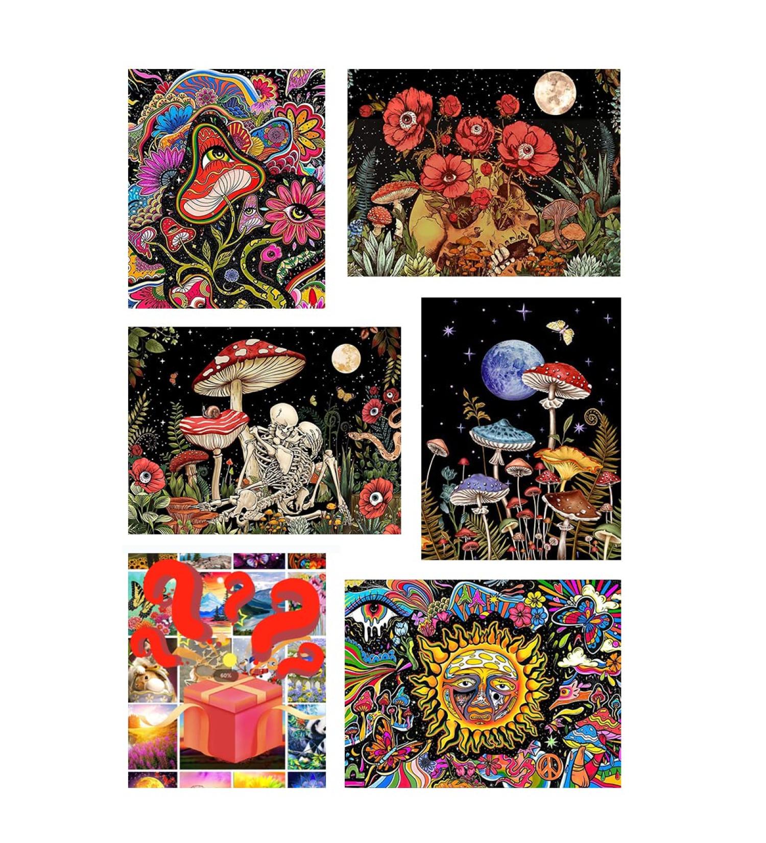 Mushroom Flower Butterfly Skeleton Moon Diamond Painting Kit - 6 Pack DIY 5D Full Drill Diamond Art Set for Adults | Gem Craft and Home Decor - 12x16inch - Buy Online on SooperMarket.com