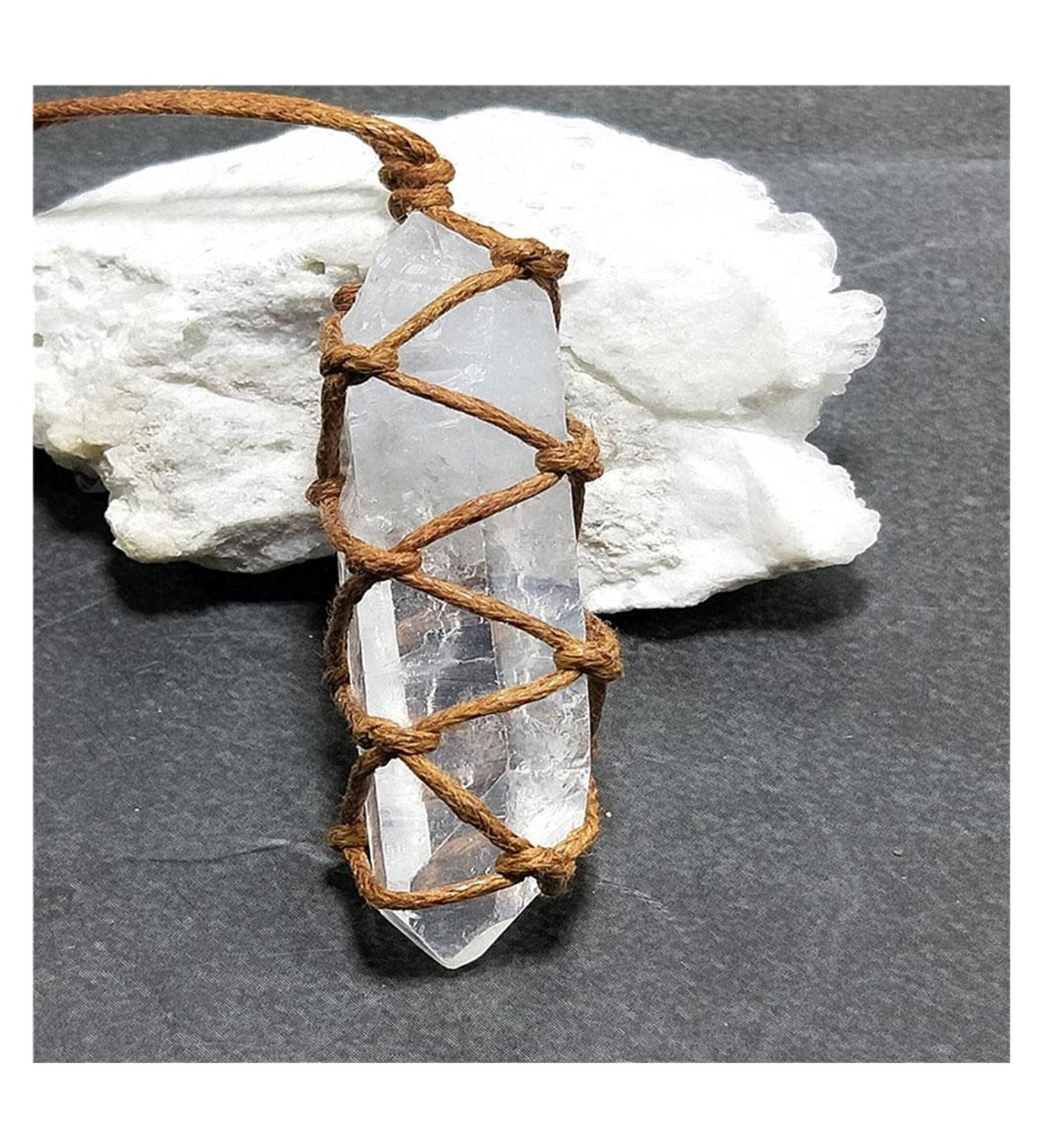 Natural Crystal Rough Natural Crystal Rough Natural White Amethyst Quartz Crystal Column Pendant Stone Reiki Hangings Craft with Weave Rope - Buy Online on SooperMarket.com