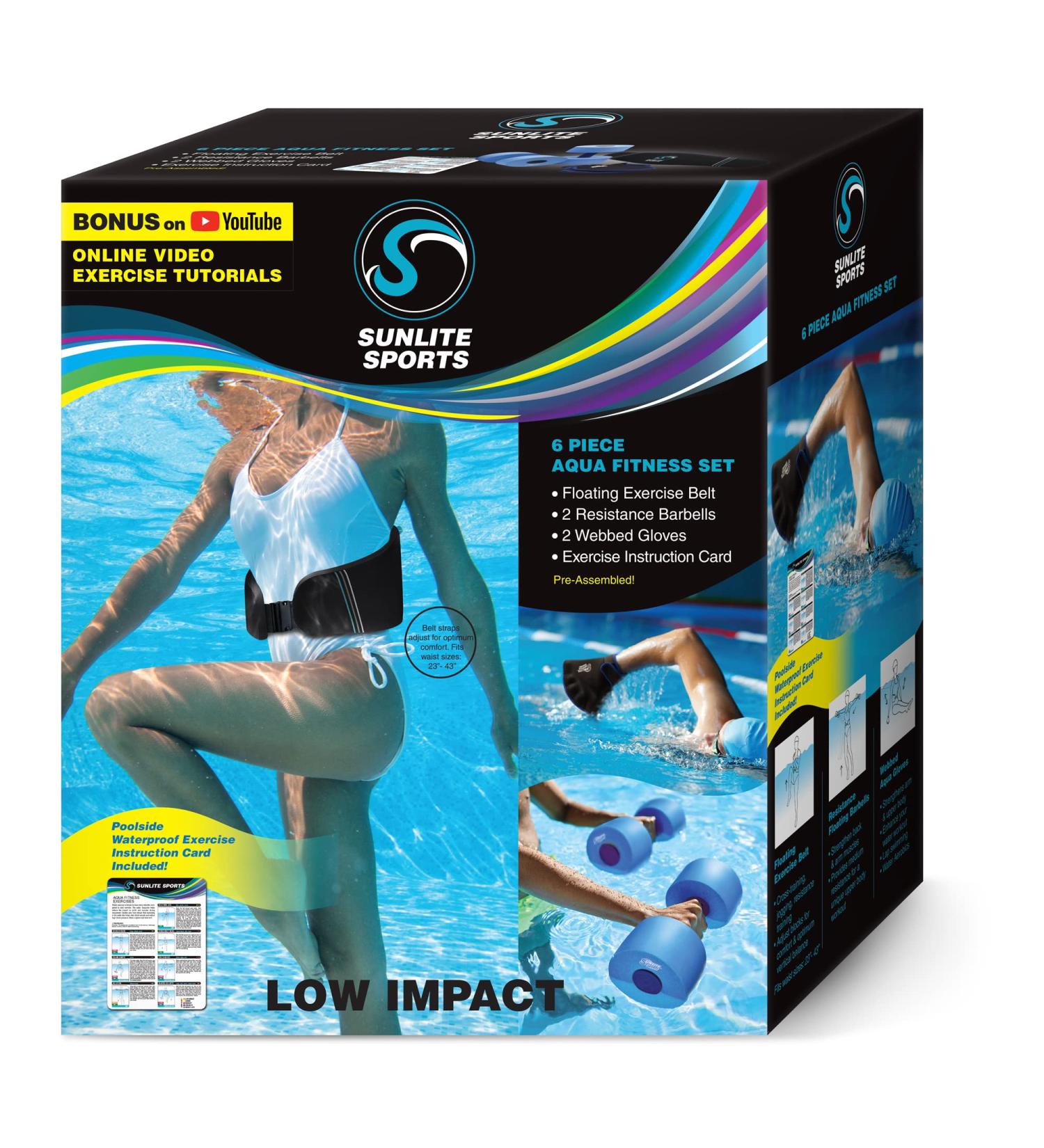 Sunlite Sports High-Density EVA-Foam Dumbbell Set & Water Weight Swim Belt | Perfect for Water Aerobics, Aqua Therapy, Pool Fitness | Complete Aqua Fitness Set with Instructional Videos - Buy Online on SooperMarket.com