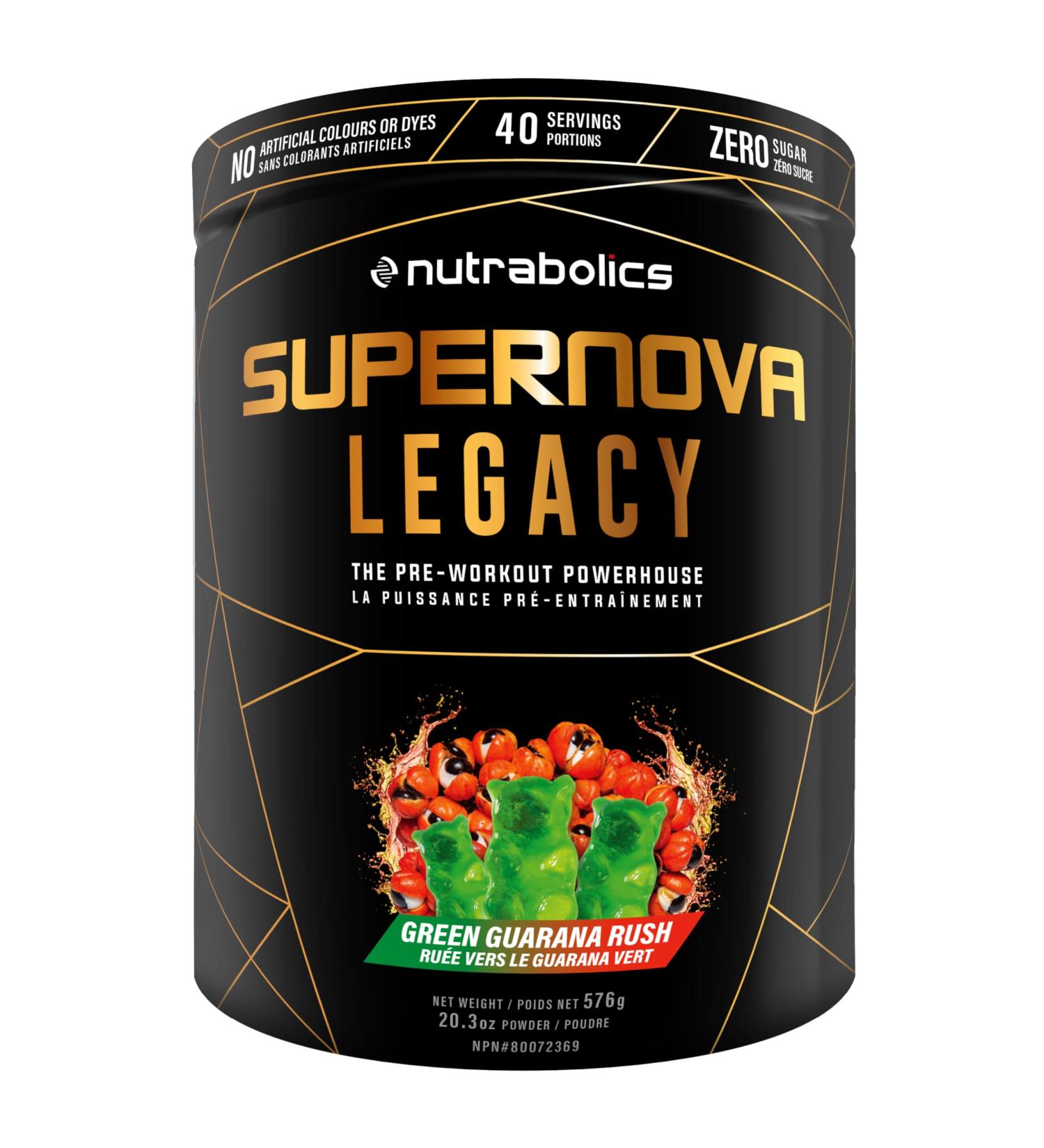 Nutrabolics Supernova Legacy - Focus Energy & Intense Pump Creatine Free Preworkout with Citrulline & Beta Alanine - 40 servings Green Guarana Rush