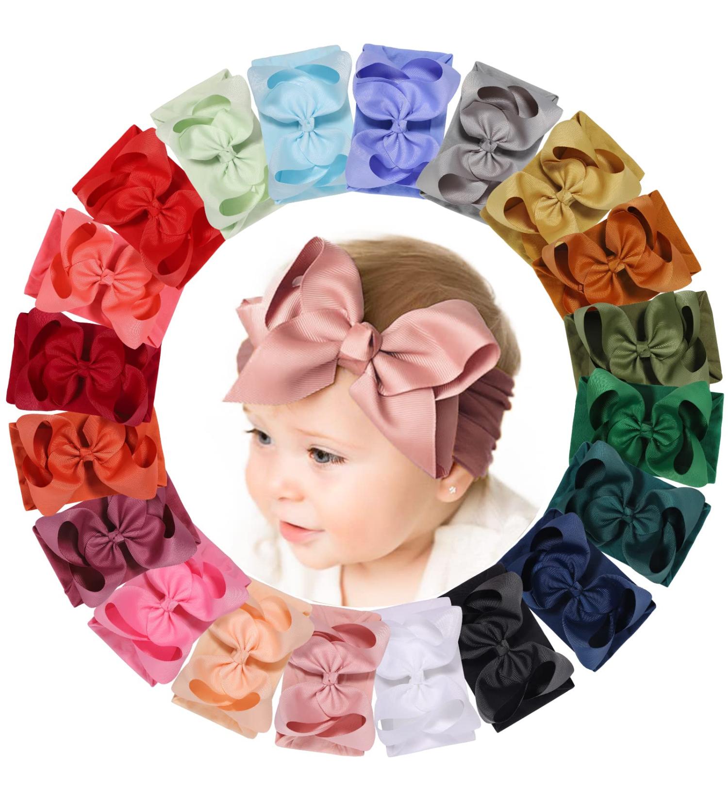 20pcs Baby Headbands Grosgrain Ribbon Bows Girls Headbands Elastic Nylon Hairbands - Hair Accessories for Newborns, Infants, Toddlers, Kids - 6 Inches - Buy Online on SooperMarket.com
