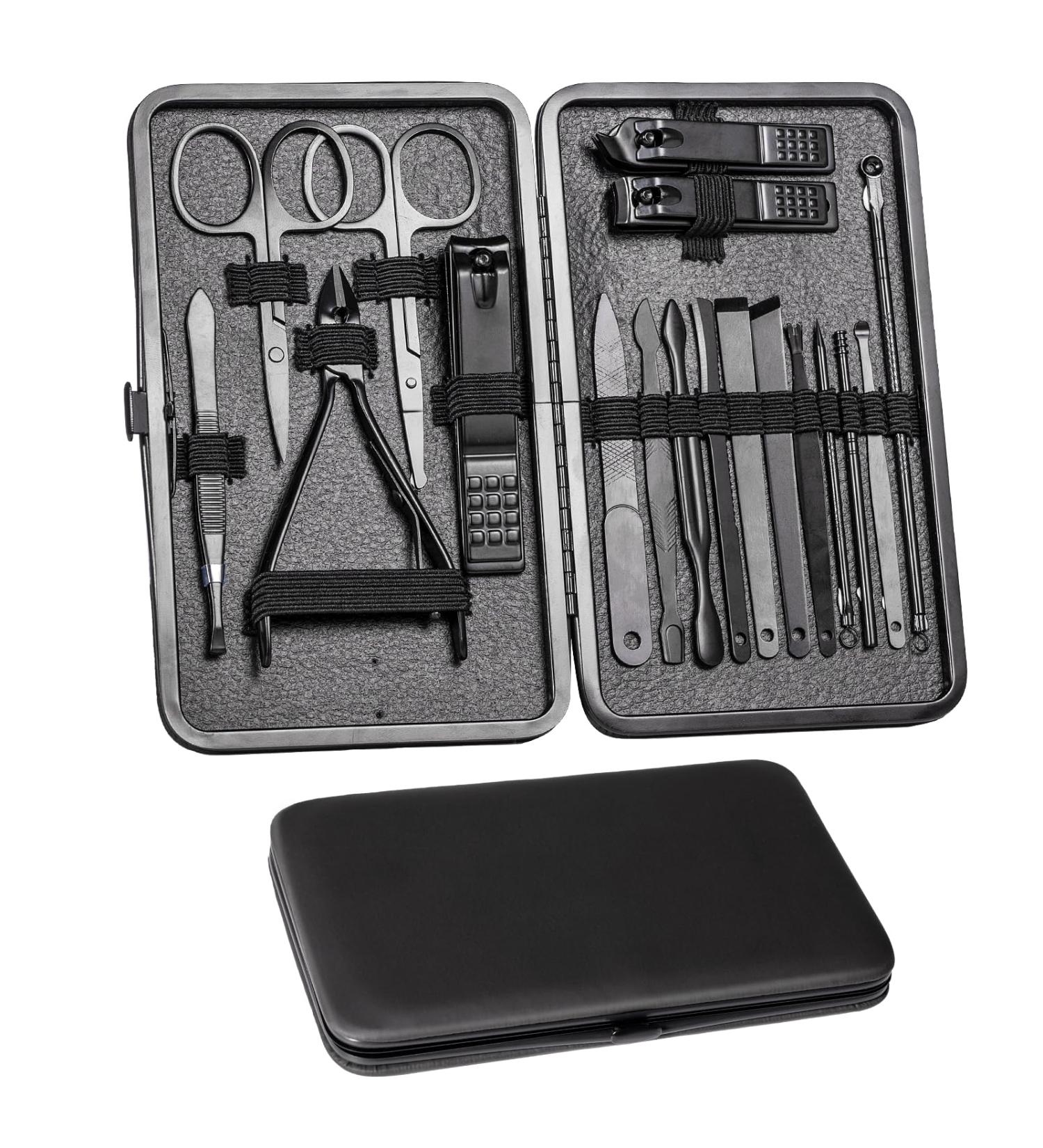 Manicure Set Men 18-Piece Nail Care Set Pedicure Care Set Nail Clippers Set Stainless Steel Nail Set Portable for Travel (Black) - Buy Online on SooperMarket.com