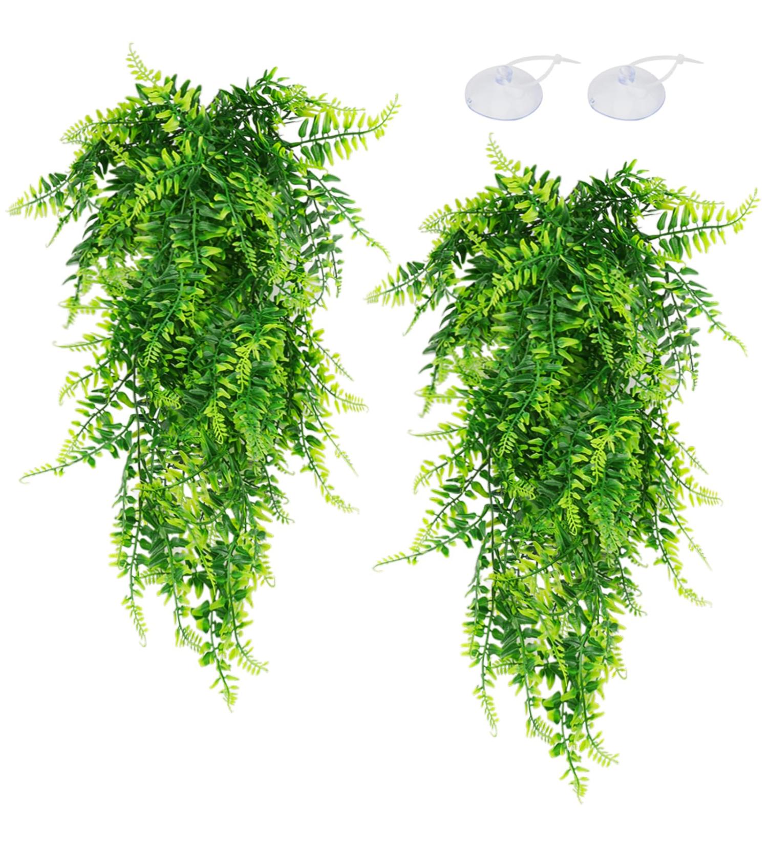 Quozuo 2-Pack Artificial Hanging Plant Terrarium Accessories | Ideal for Reptile Tanks & Home D cor - Perfect for Bearded Dragons Lizards Geckos & Snakes - Buy Online on SooperMarket.com