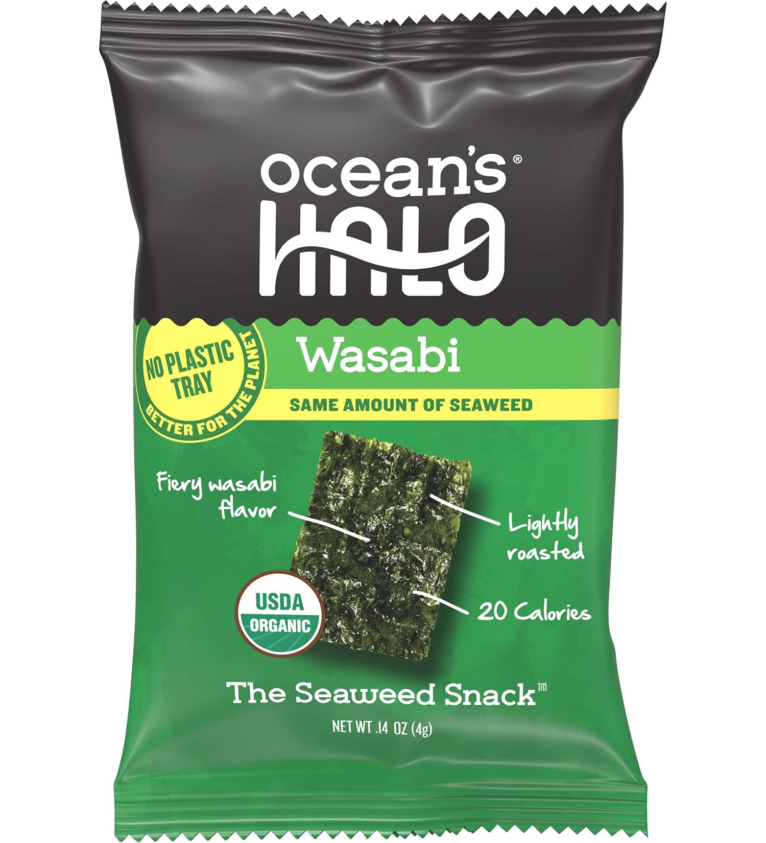 Ocean's Halo Wasabi Sea Weed Snacks Pack of 20 x 4g Wasabi 4 g (Pack of 20)