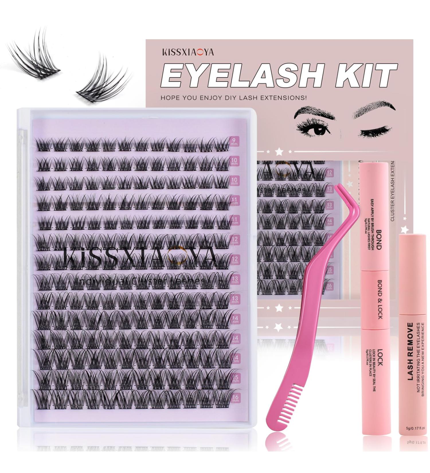 168 Pcs Cluster Eyelash Extensions Kit | DIY Lashes Extension Kit with Bond & Seal | Individual Lashes Kit for Home | 9-16mm Mixed Wide-stem Cluster Lash | Includes Applicator | 1 Count - Buy Online on SooperMarket.com