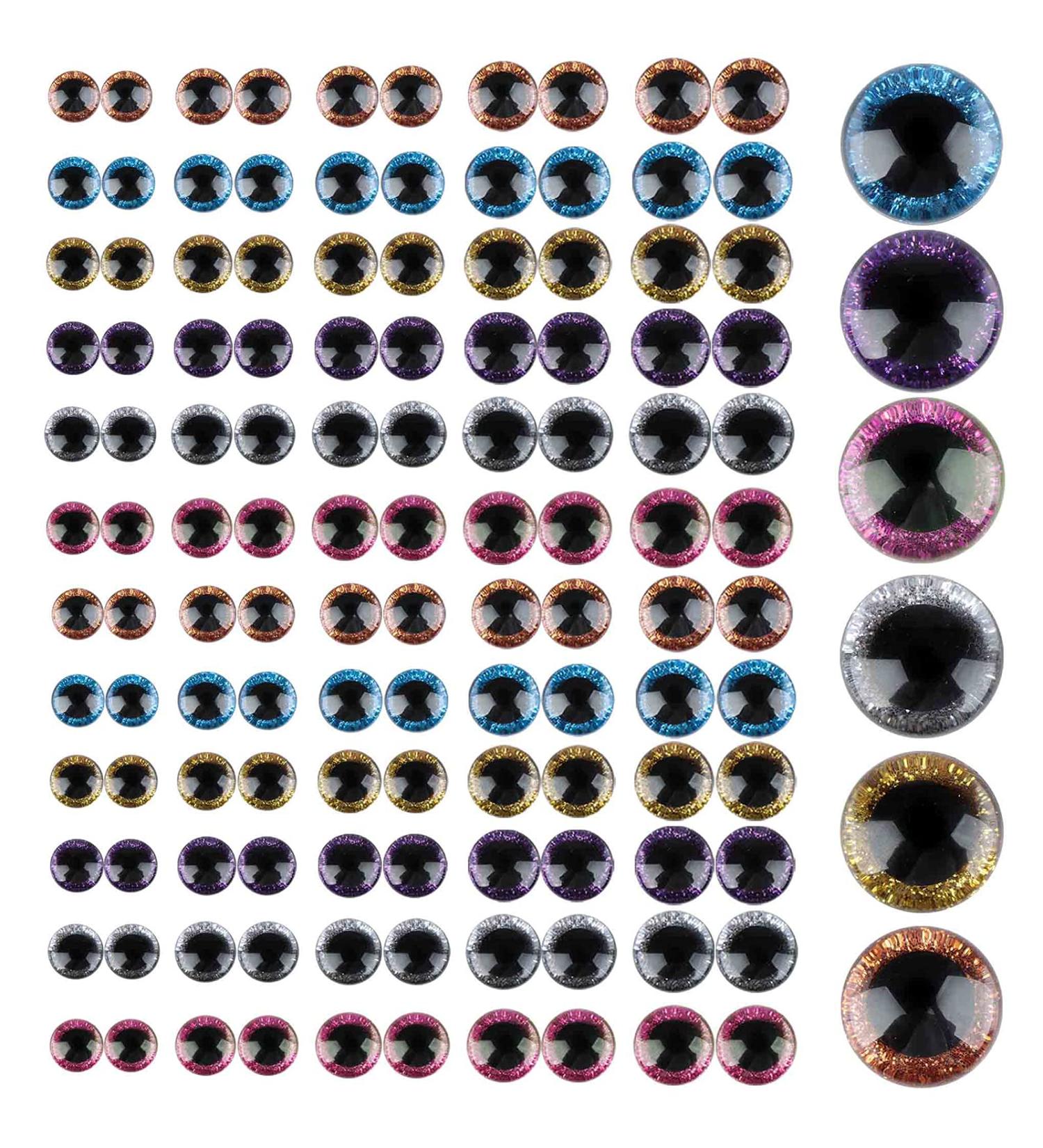 120pcs Glitter Plastic Safety Eyes - 6 Colors, 12mm-20mm Round Eyes for Dolls, Teddy Bears, Toys - DIY Crafts - Buy Online on SooperMarket.com