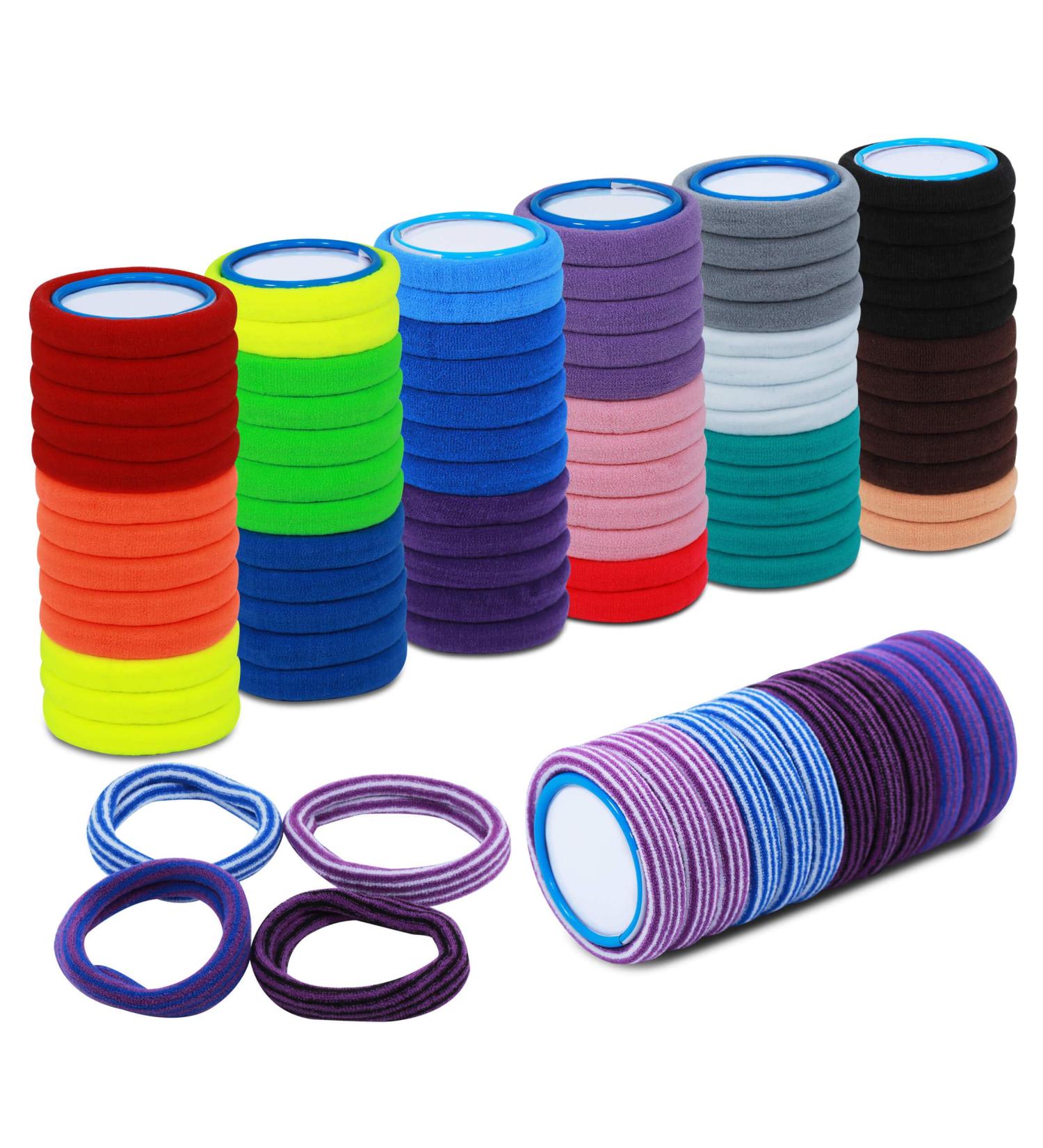 100 Colored Hair Ties for Girls & Women | Elastic Comfortable High-Quality Hair Bands in 16 Colors & 4 Patterns - Perfect for Daily Use - Buy Online on SooperMarket.com