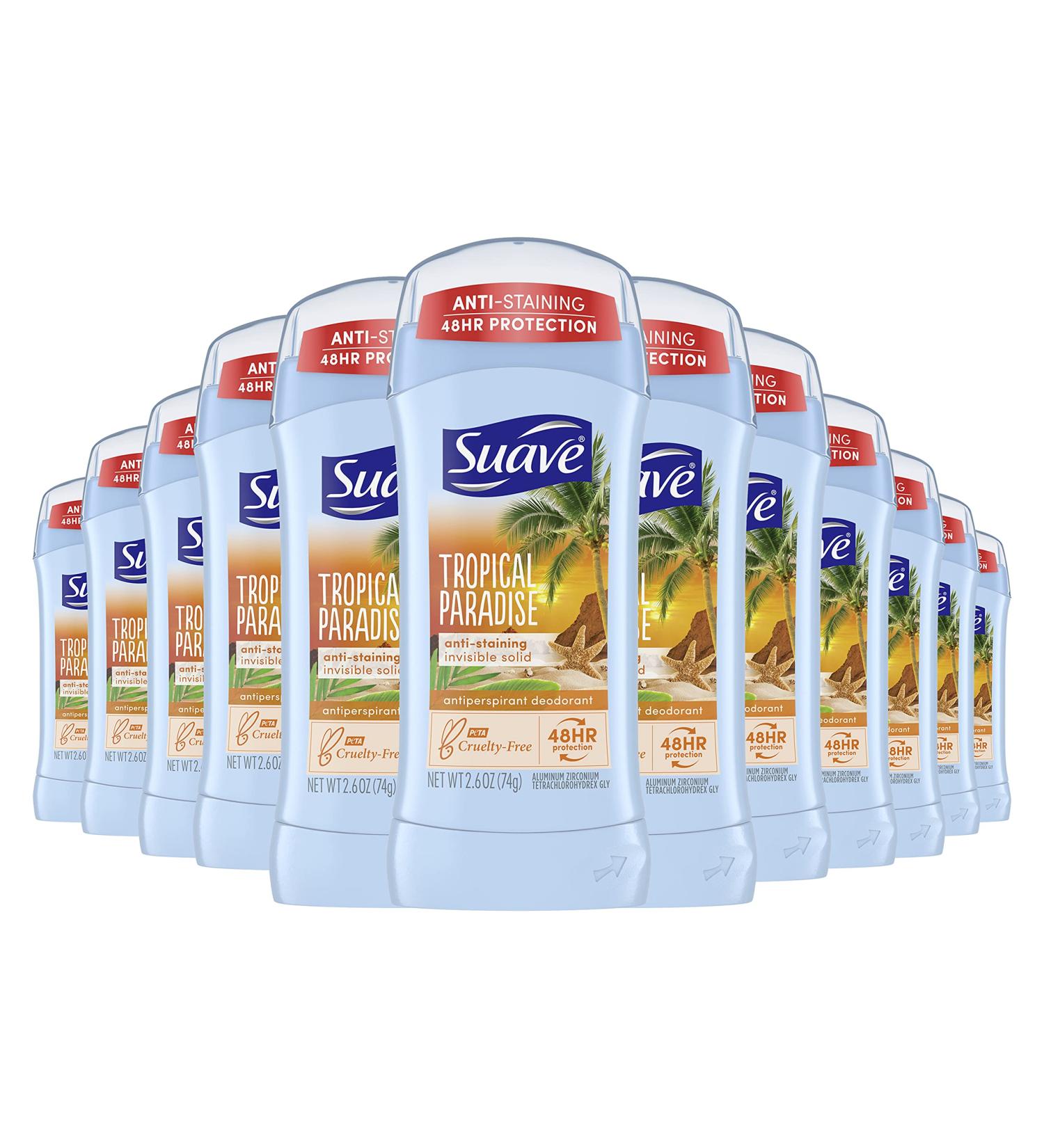 Suave Tropical Paradise Invisible Solid Anti-Perspirant Deodorant - 2.6 oz (Pack of 12) | Long-Lasting Freshness | International Shipping - Buy Online on SooperMarket.com
