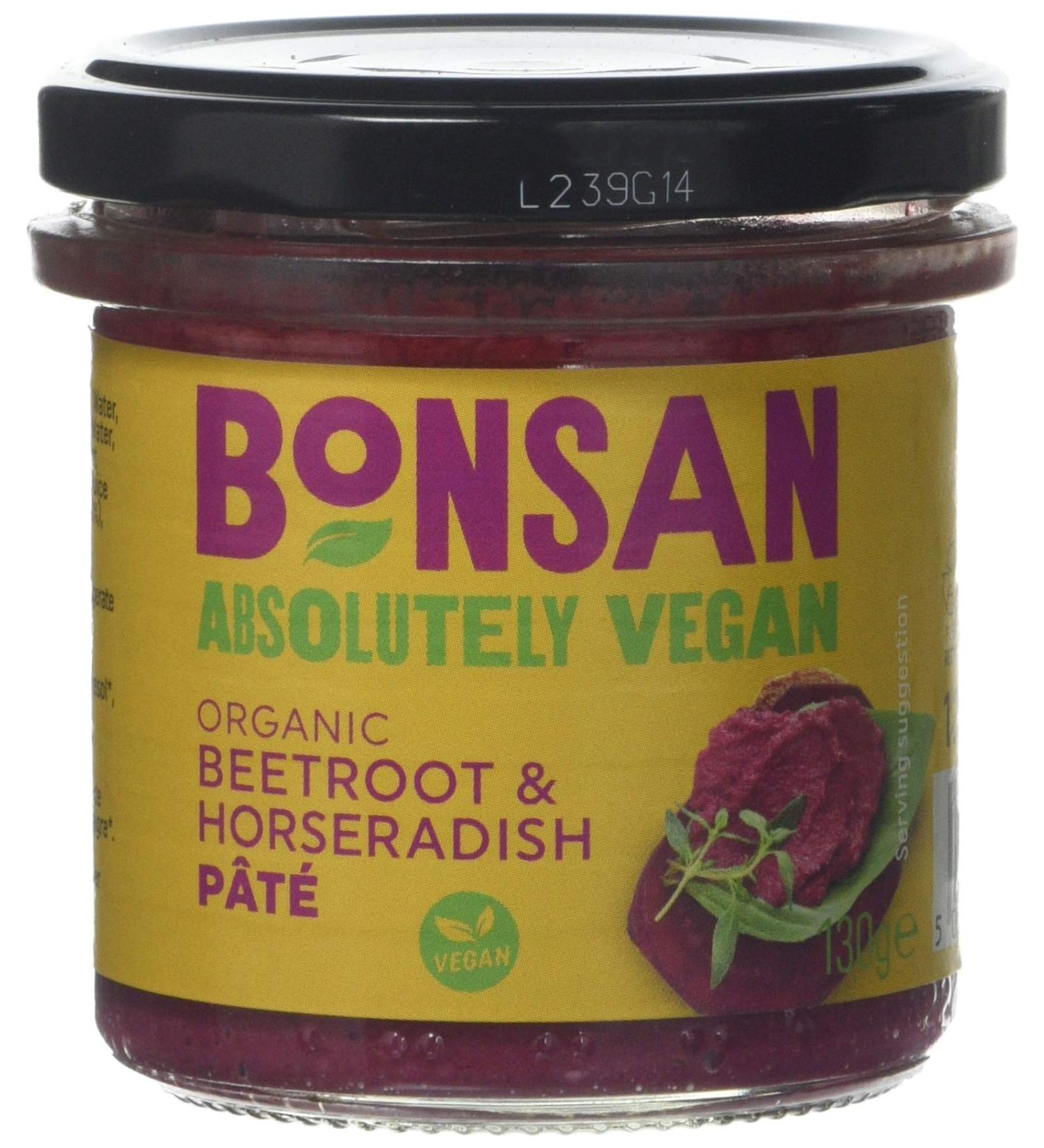 Bonsan Organic Beetroot & Horseradish Pate 6 x 130g - Vegan Gluten-Free Spread - Buy Online on SooperMarket.com