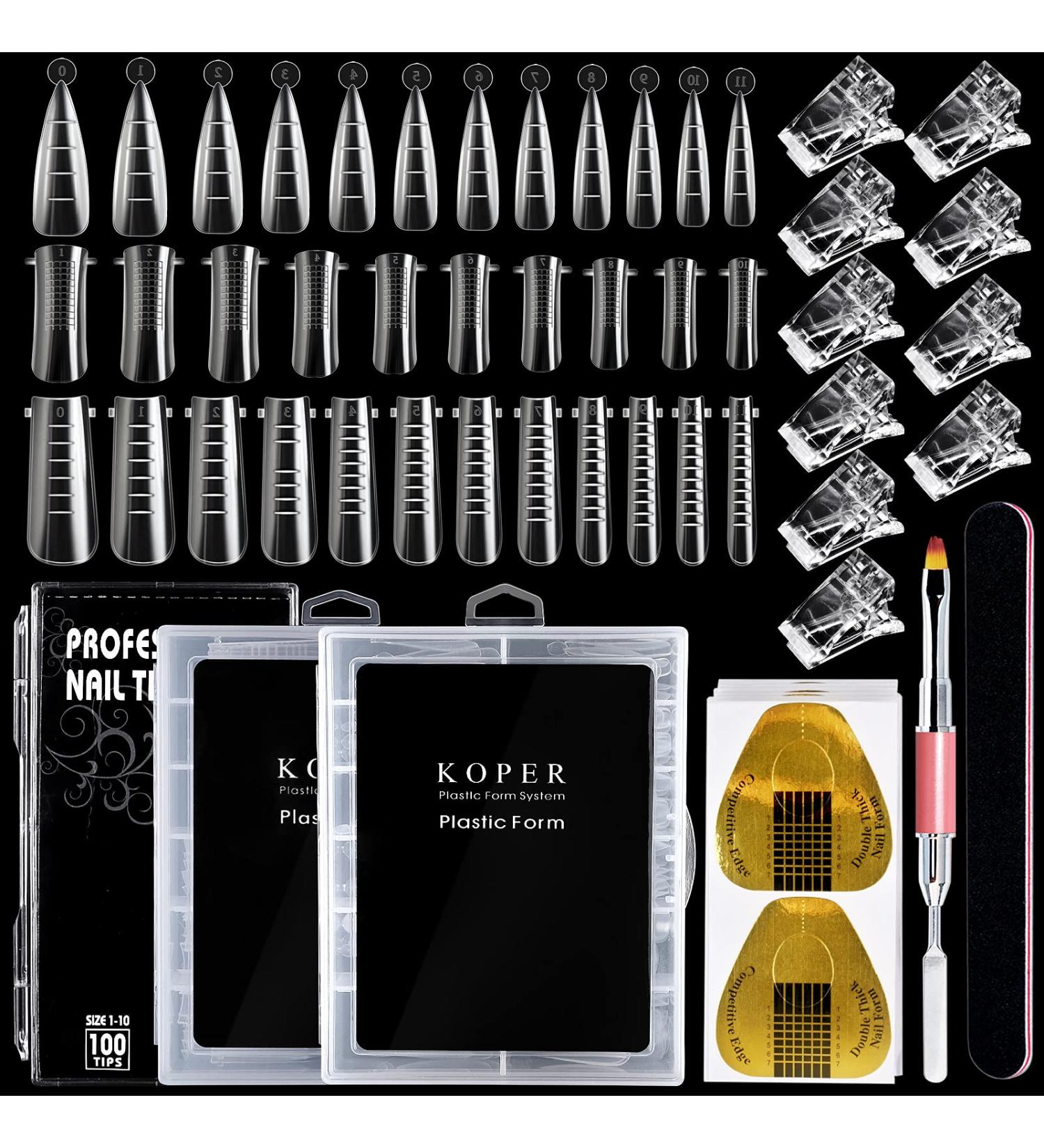 402 Pieces Nail Dual Forms Tip Set with Dual-Ended Gel Brush & Nail File - Nail Extensions Kit with Nail Clips and Horseshoe Forms - Buy Online on SooperMarket.com