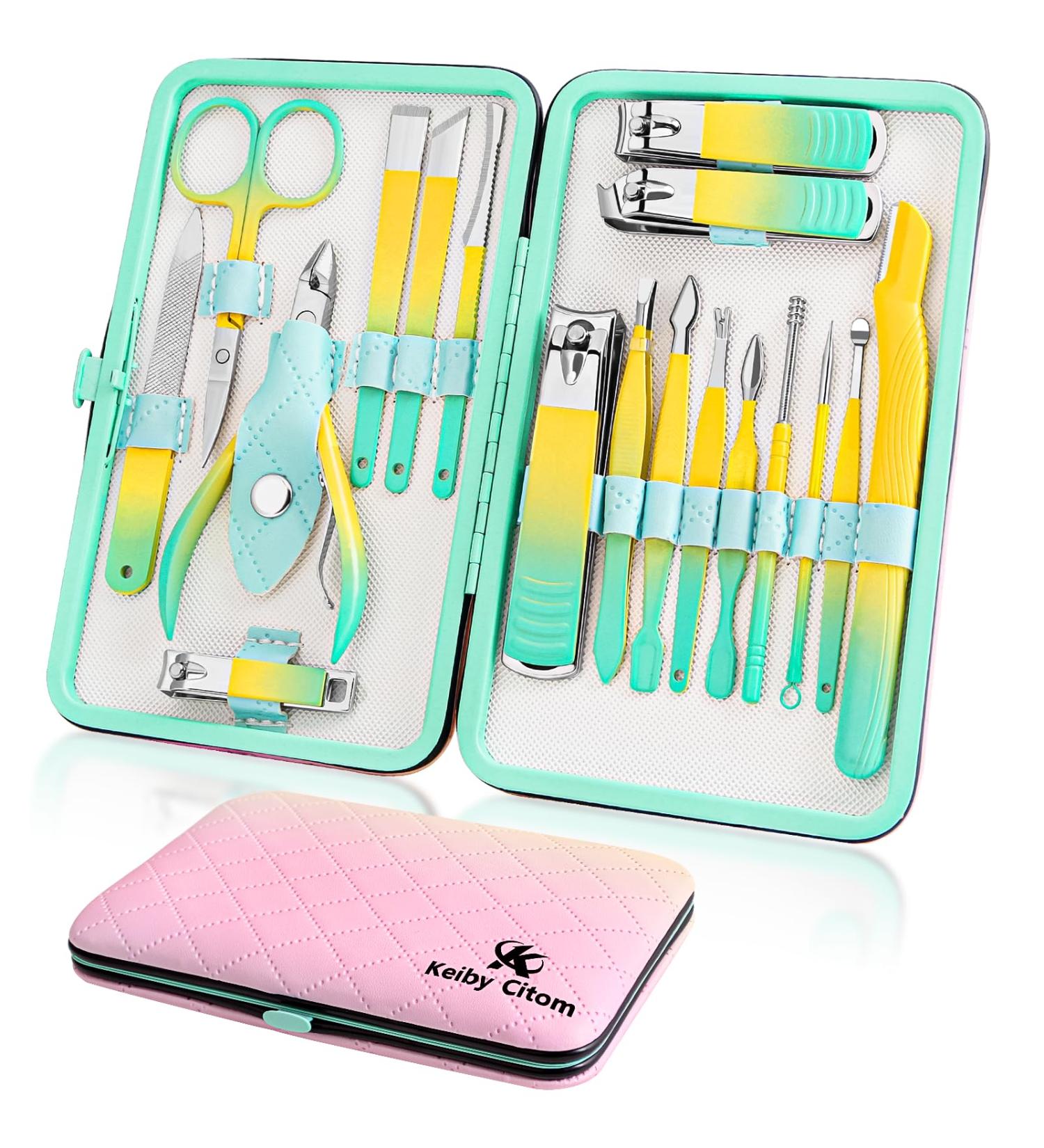 Keiby Citom Manicure Set 18pcs Professional Nail Clippers Kit Pedicure Care Tools-Stainless Steel Grooming Tools With Rose Gold PU Leather Case for Travel & Home (Color) - Buy Online on SooperMarket.com