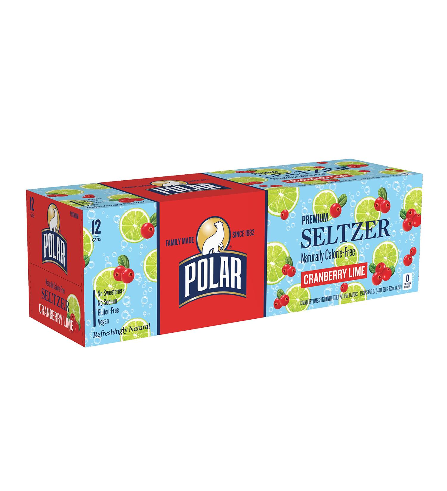 Polar Seltzer Water Cranberry Lime 12 fl oz Cans - 12 Pack | Refreshing Sparkling Beverage - Buy Online on SooperMarket.com