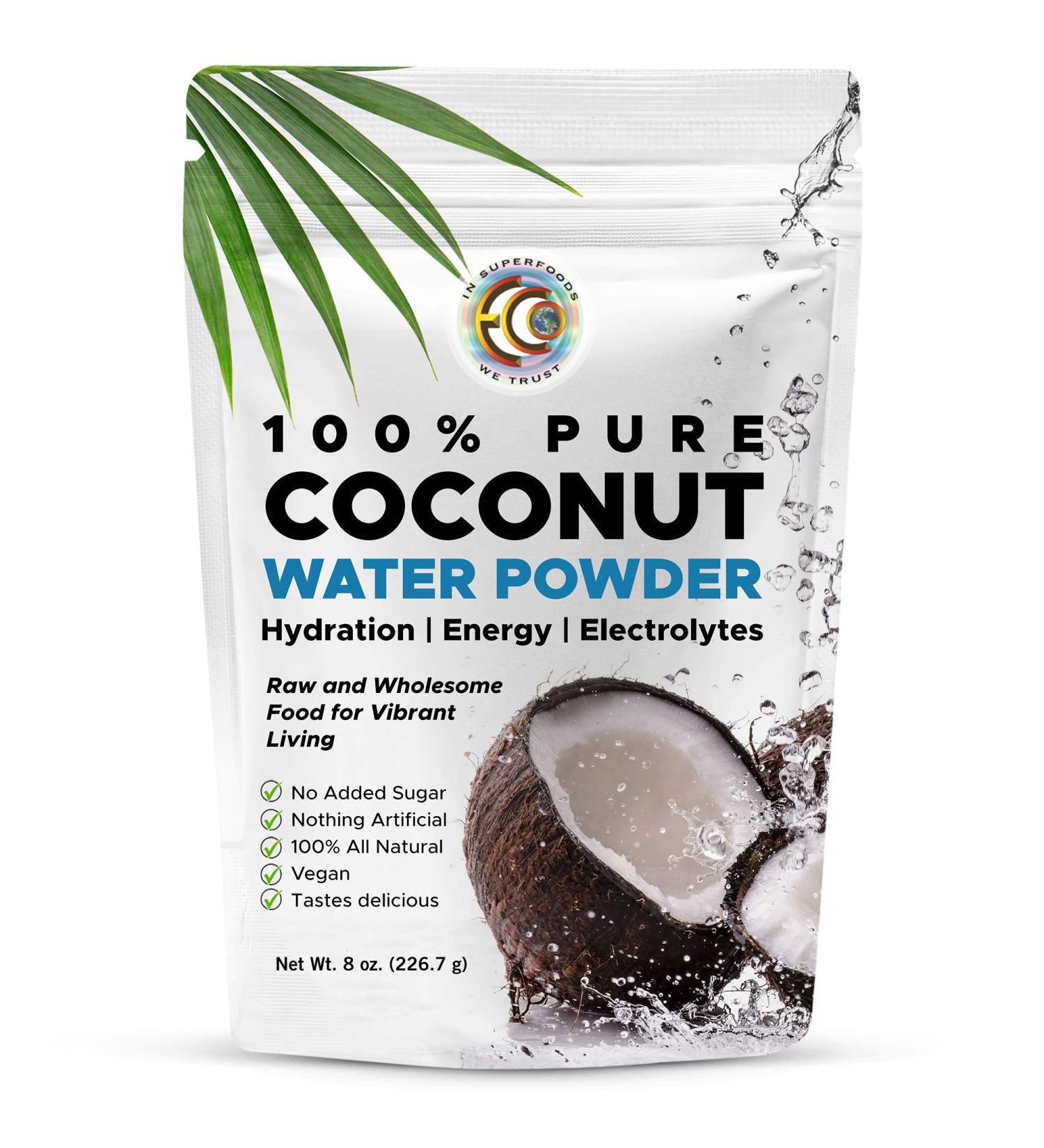 Earth Circle Organics Pure Young Dried Coconut Water Powder - 8oz | Unsweetened Electrolyte Supplement - Natural Keto Water Enhancer | Vegan & Gluten Free - Buy Online on SooperMarket.com