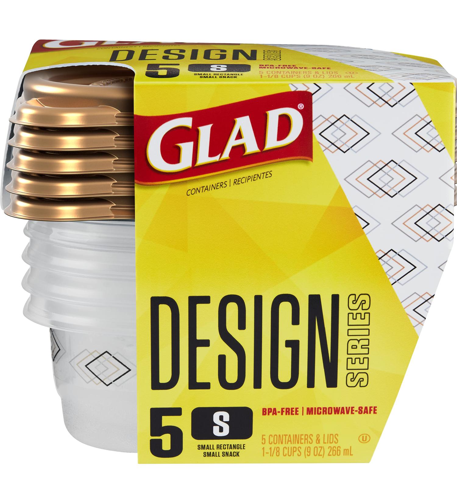 GladWare Design Series Food Storage Containers 9 Oz  5 Ct | Small Snack Containers for Snacks & Small Meals  Food Storage from Glad | Glad Plastic Food Containers with Lids  Plastic Food Storage 9 oz - 5 Count - Buy Online on SooperMarket.com