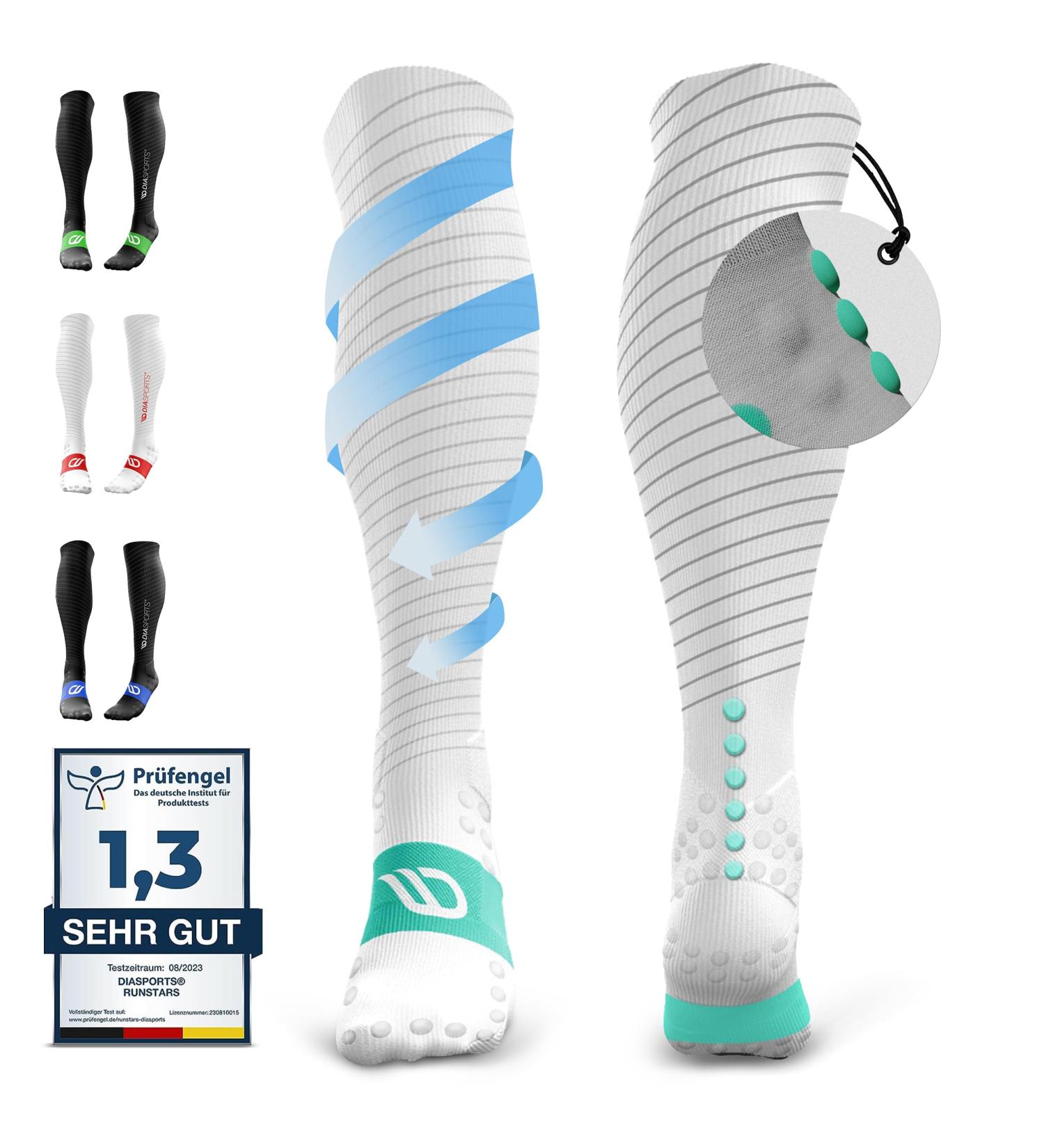 Diasports RunStars Compression Socks for Sports & Running - Premium Marathon & Triathlon Gear for Men & Women - Green/White - Buy Online on SooperMarket.com