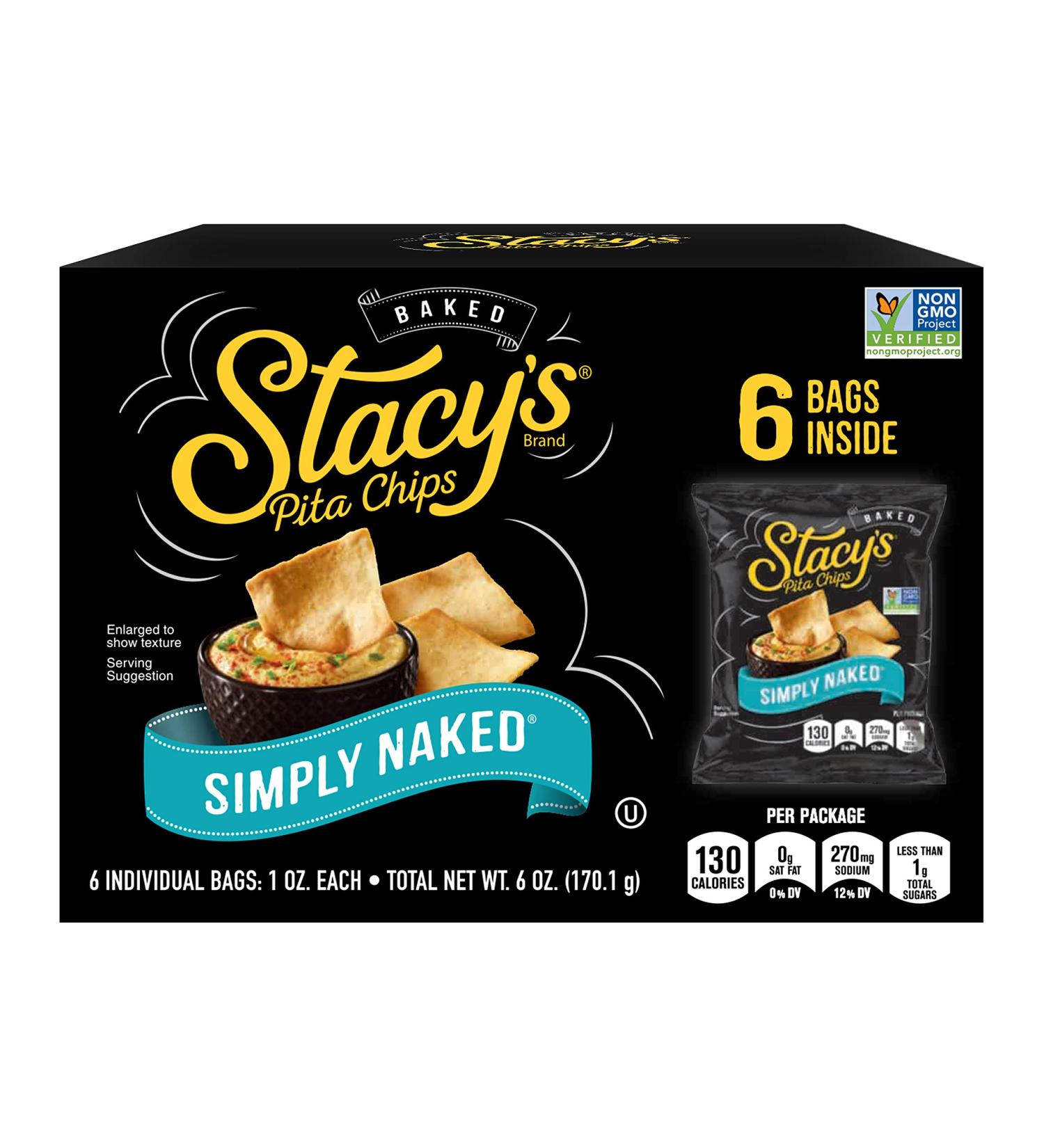 Stacy's Pita Chips Simply Naked 1oz Bag - Pack of 6 | Crunchy Snack - Buy Online on SooperMarket.com