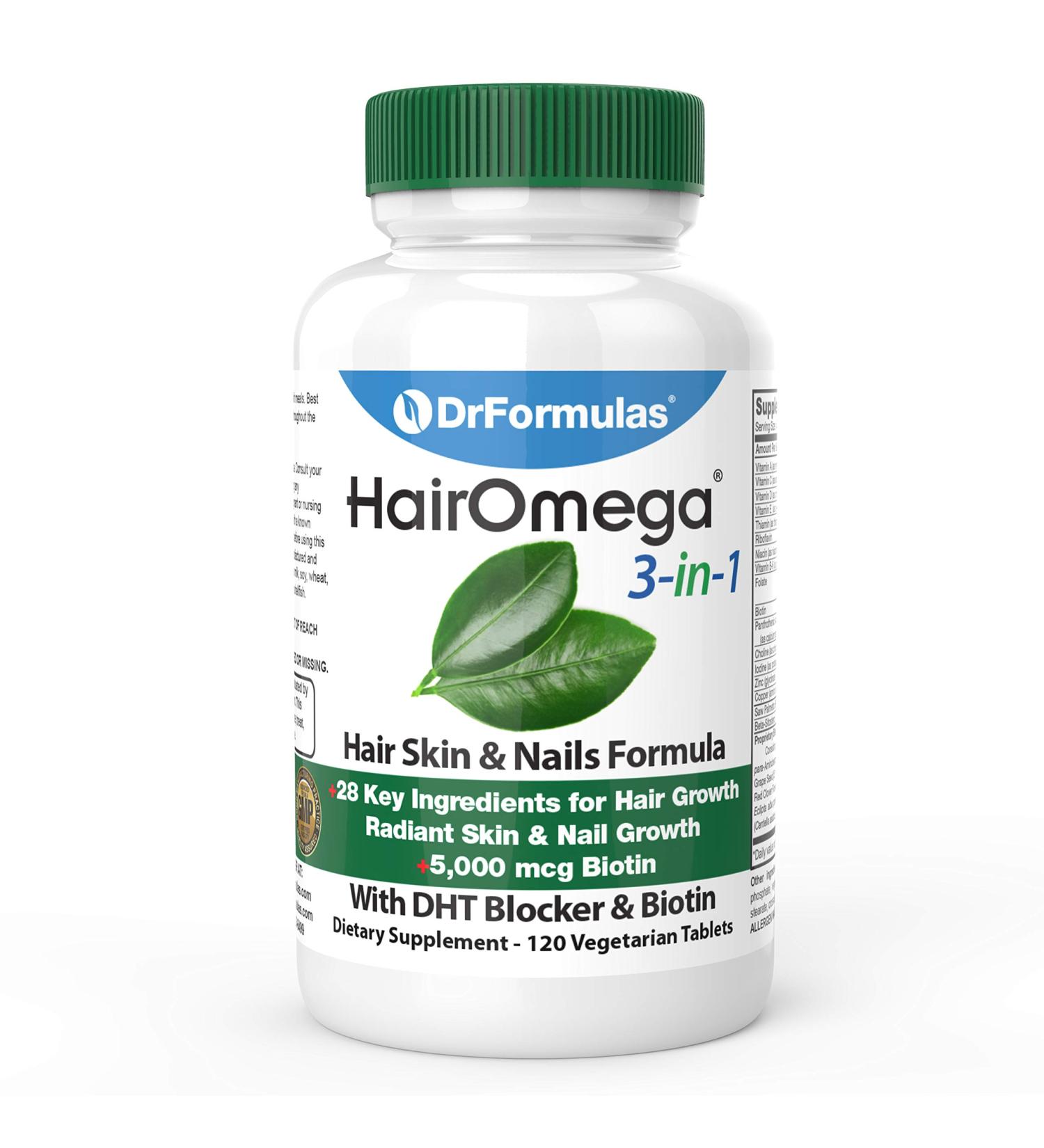 DrFormulas HairOmega 3-in-1 Hair Growth Vitamins with DHT Blocker and Biotin | Hair Loss Supplement for Women & Men | 120 Pills - Buy Online on SooperMarket.com