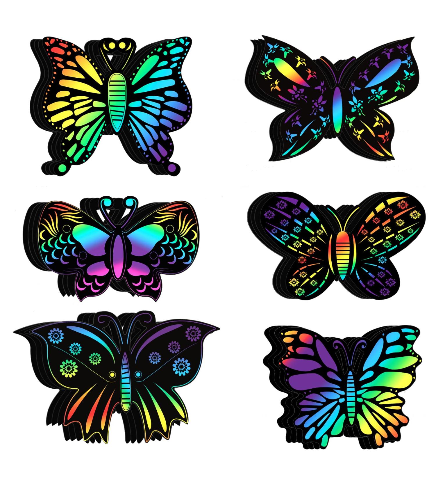 Lusofie 24 Pieces Butterfly Scratch Cards - Rainbow Spring Art Card Party Favors for DIY Crafts & Home Decoration - 6 Styles - Buy Online on SooperMarket.com