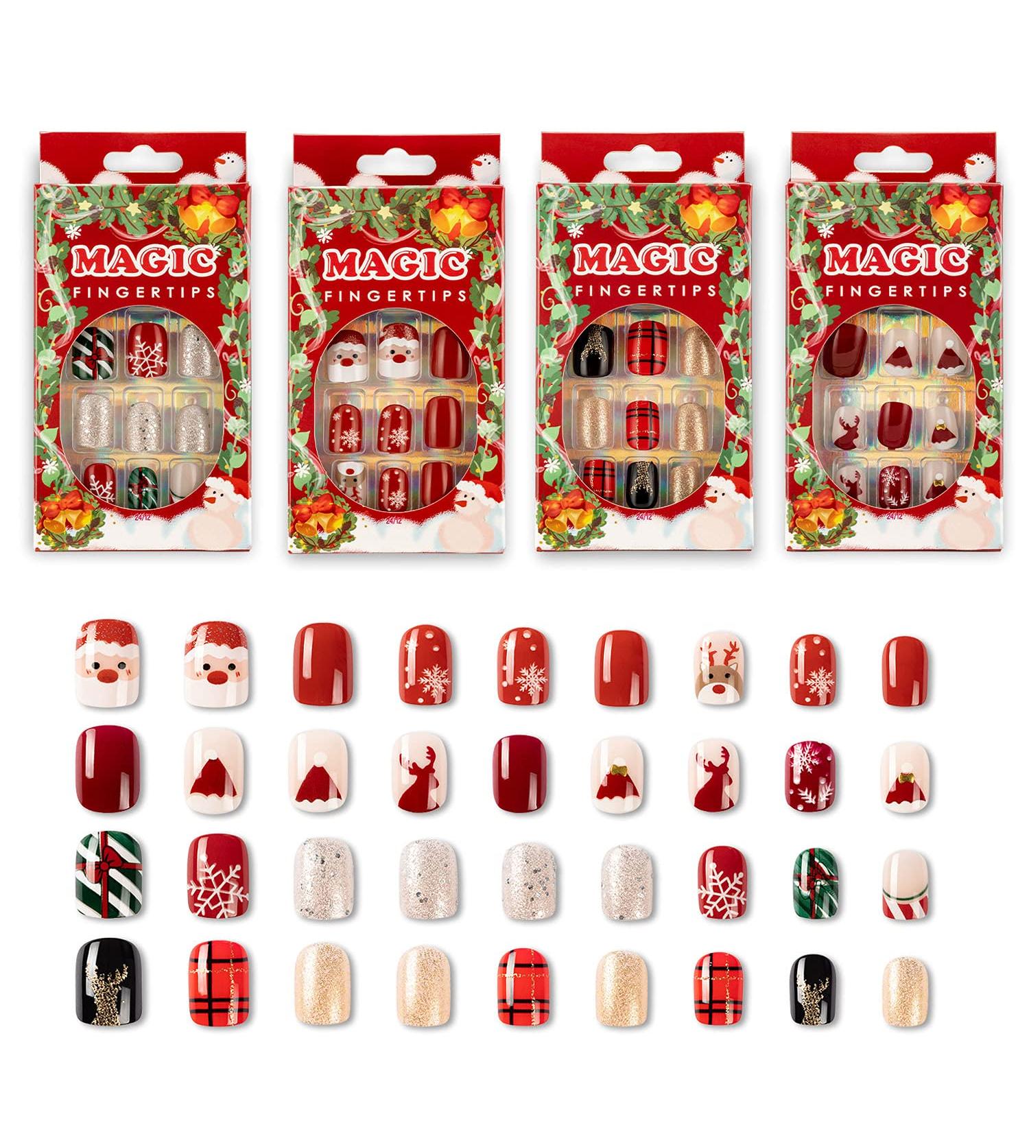 Noverlife 96PCS Winter Holiday Squoval False Nails Kit - Festive Acrylic Nail Tips with Nail Glue for Women & Girls - Buy Online on SooperMarket.com