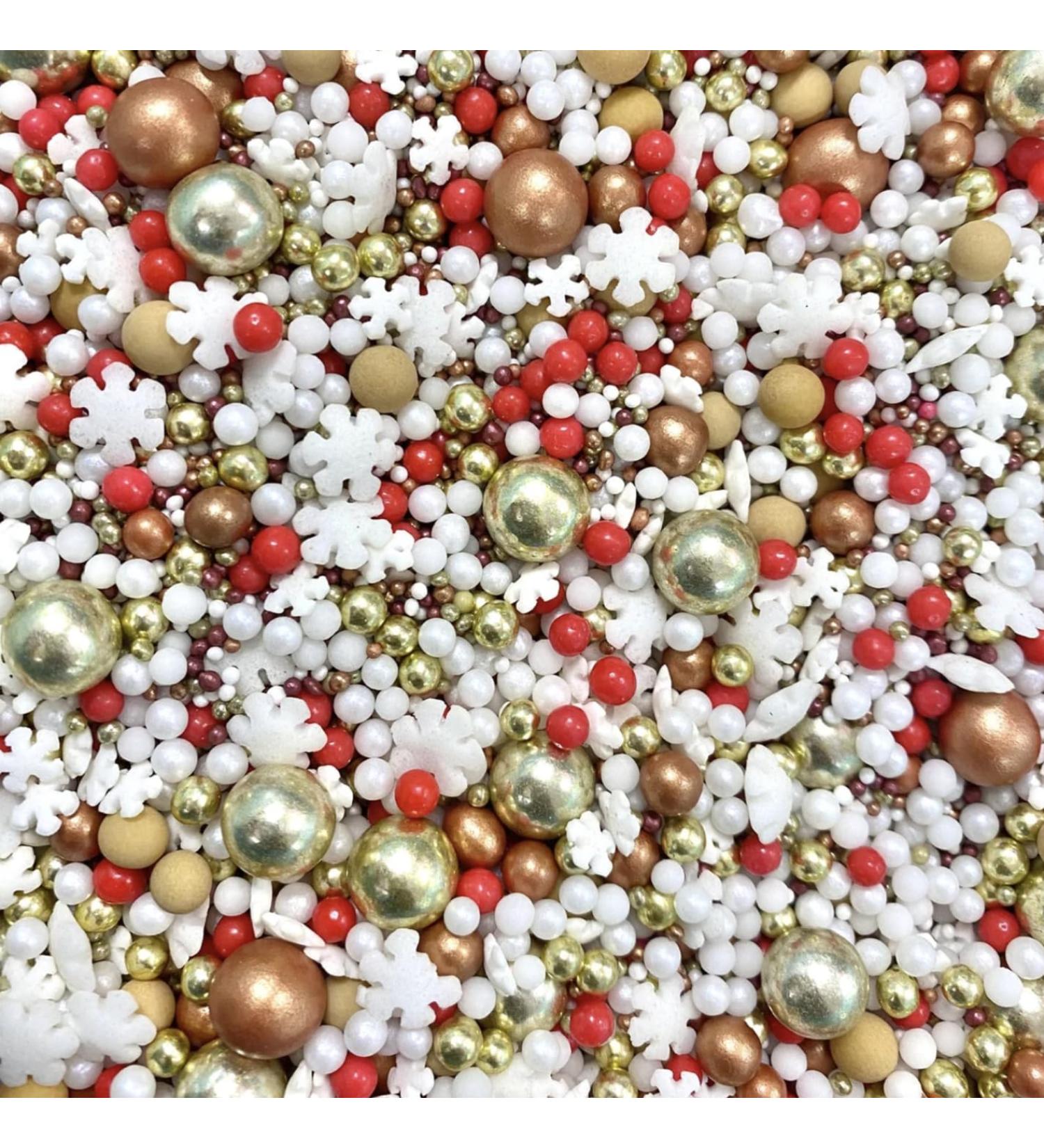 Red white metallic gold rose gold snowflakes prinkles christmas xmas party decoration birthday edible pearls for cupcakes cakes cake topper balls Christmas THE NUT CRACKER