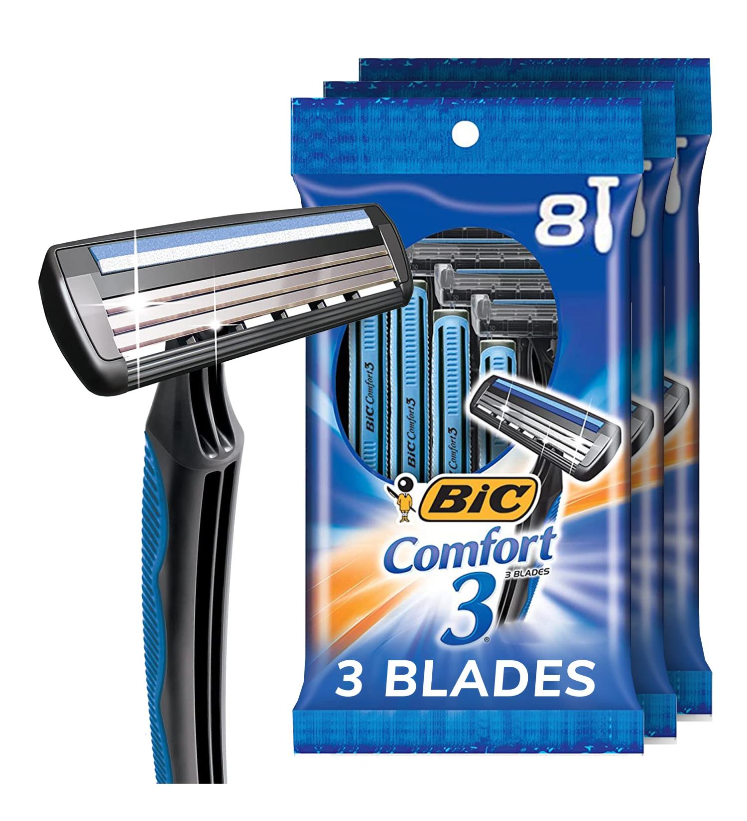 BIC Comfort 3 Men's Disposable Razors - Ultra-Soothing Shave with 3 Blades - 8 Count (Pack of 3) - Buy Online on SooperMarket.com