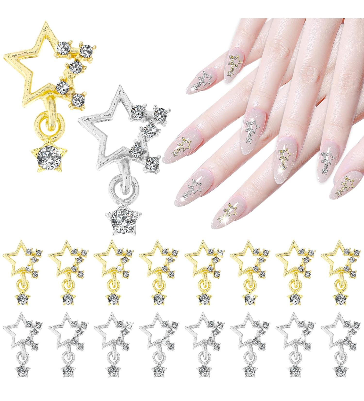 30-Piece Star Nail Charms Set - Gold & Silver 3D Rhinestone Alloy Charms for Women and Girls - DIY Nail Art Supplies - Buy Online on SooperMarket.com