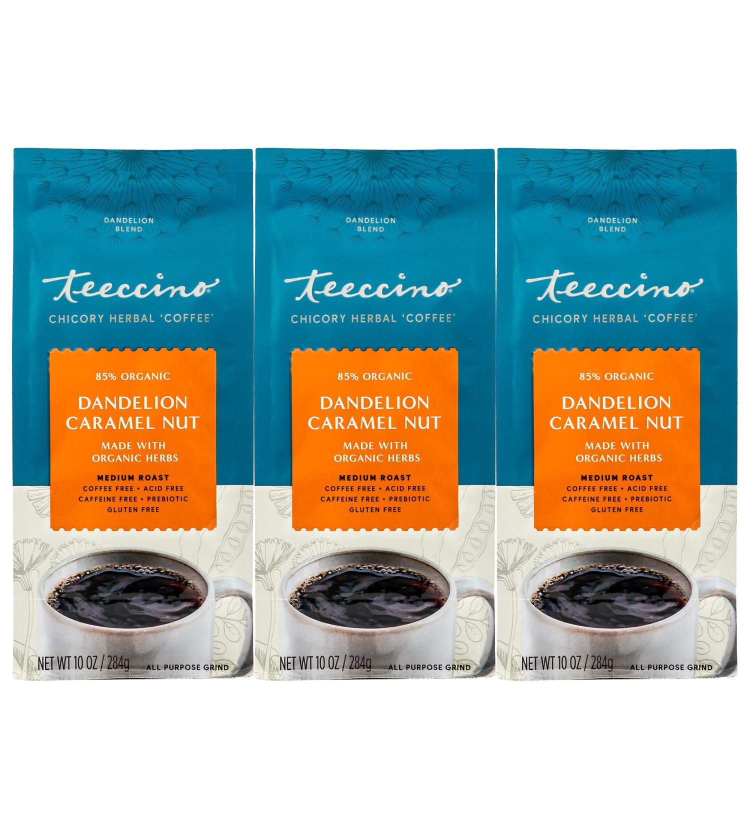 Teeccino Dandelion Caramel Nut Herbal Coffee, Prebiotic & Gluten Free - 10oz (Pack of 3) - Buy Online on SooperMarket.com
