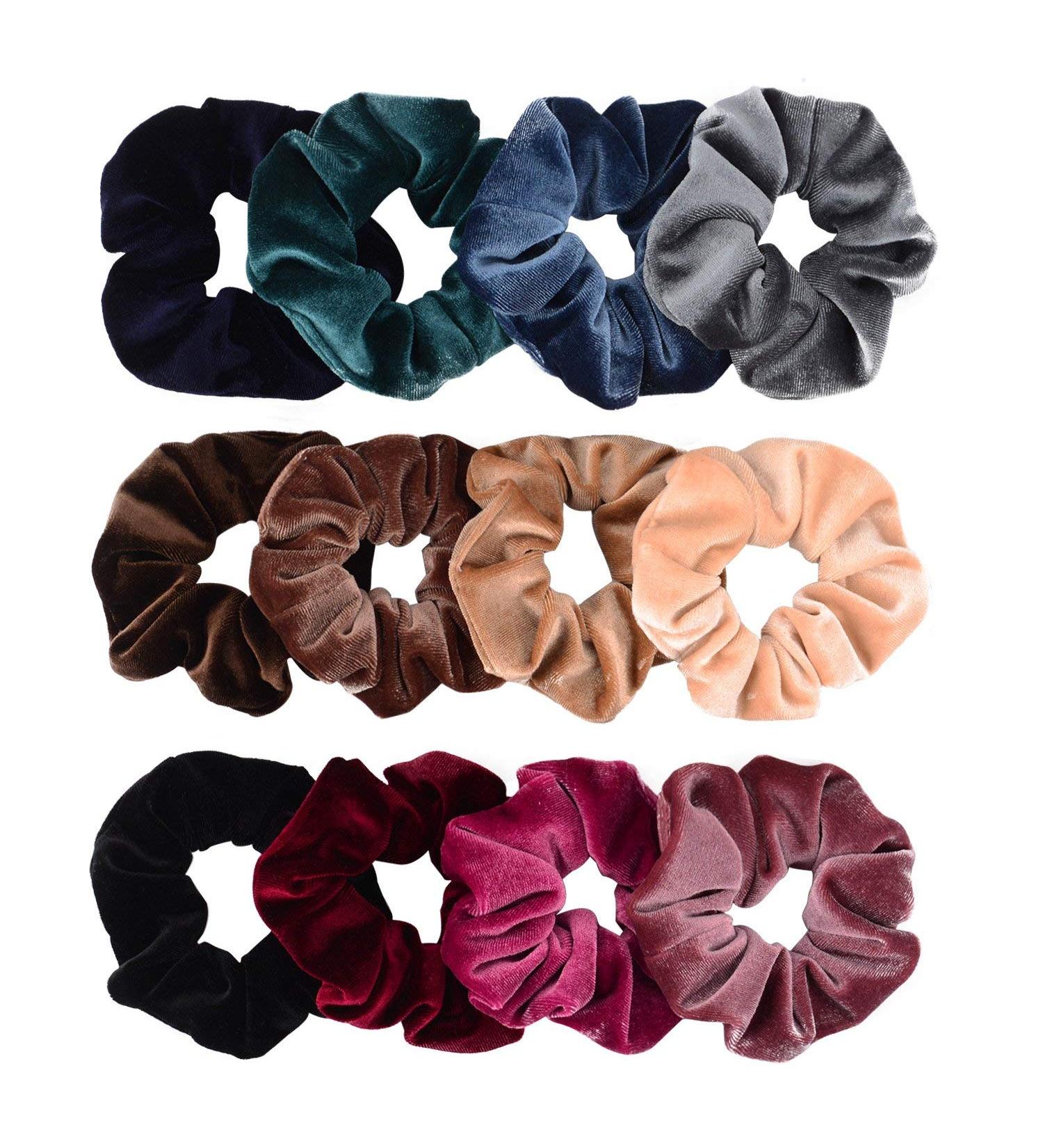 Hair Scrunchies Velvet Elastics Scrunchy Bobbles Soft Hair Bands Hair Ties (12 Colors) - Buy Online on SooperMarket.com